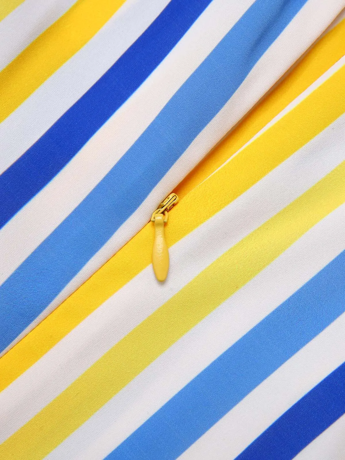 1950s Yellow White Blue Striped Lapel Romper