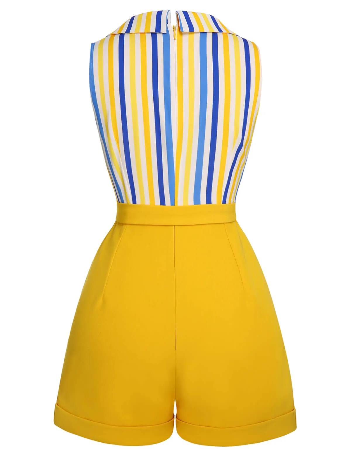 1950s Yellow White Blue Striped Lapel Romper