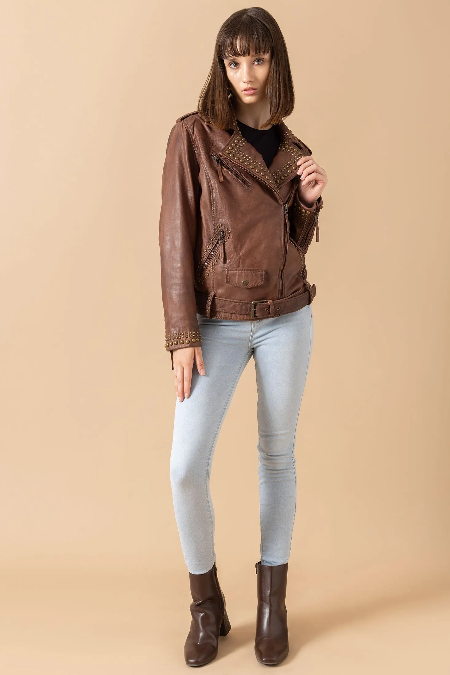 Aansila Leather Jacket In Chocolate Brown