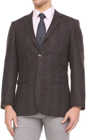 Adam Baker Men's Single Breasted 100% Wool Ultra Slim Fit Blazer/Sport Coat - Brown Heather Plaid