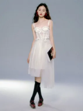 Asymmetry Tulle Ciffon Sheer Long-Skirt