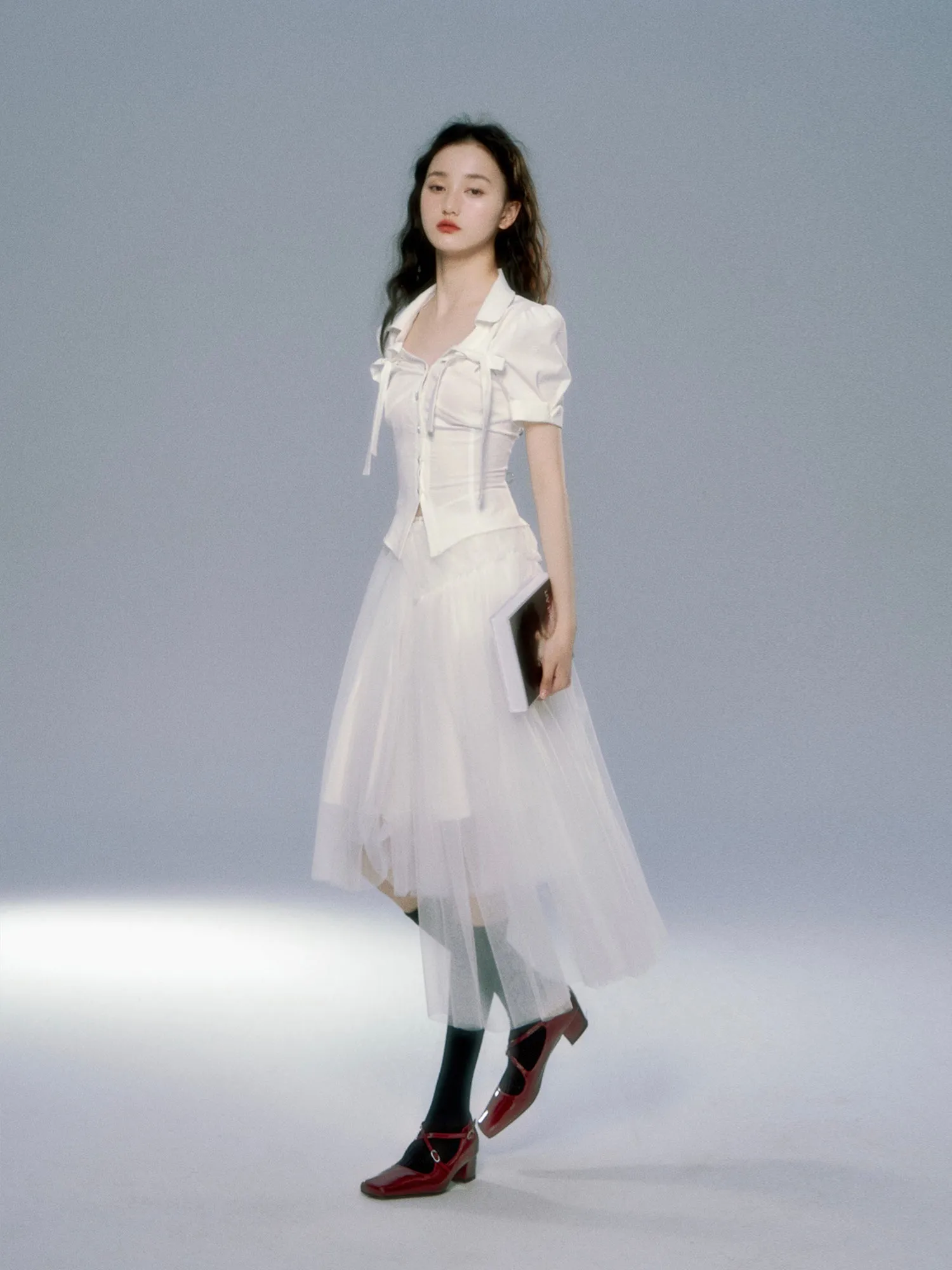 Asymmetry Tulle Ciffon Sheer Long-Skirt