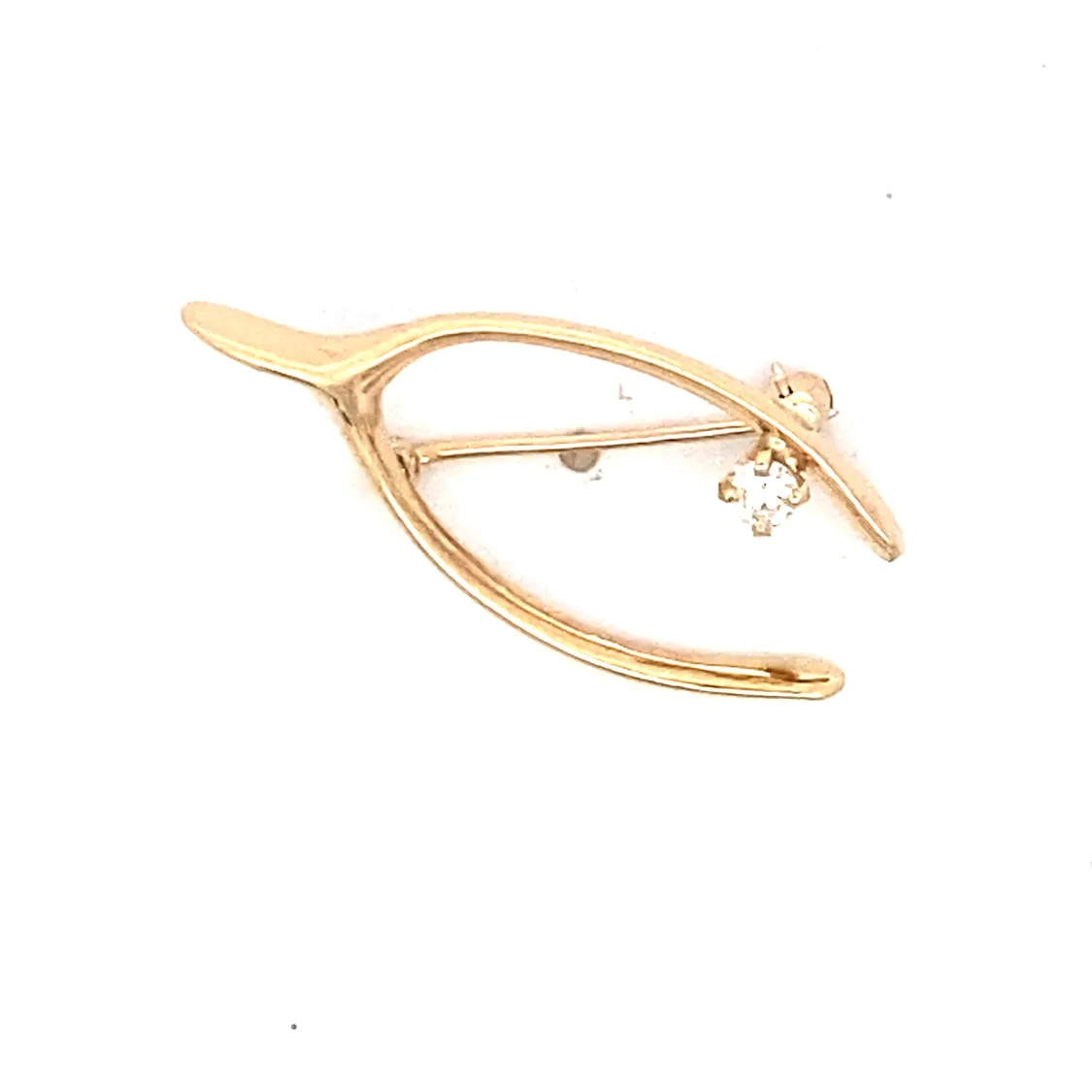 BCJ Estate Jewelry Yellow Gold and Diamond wishbone Pin