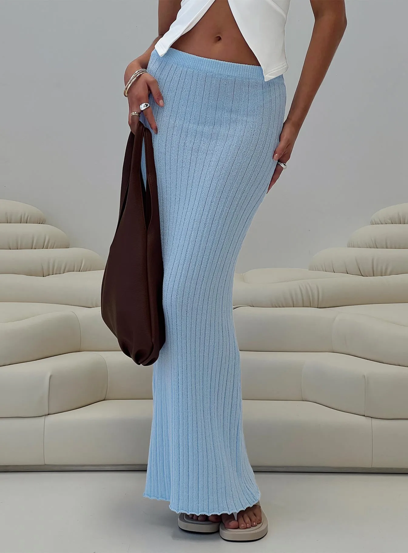 Belle Knit Maxi Skirt Baby Blue