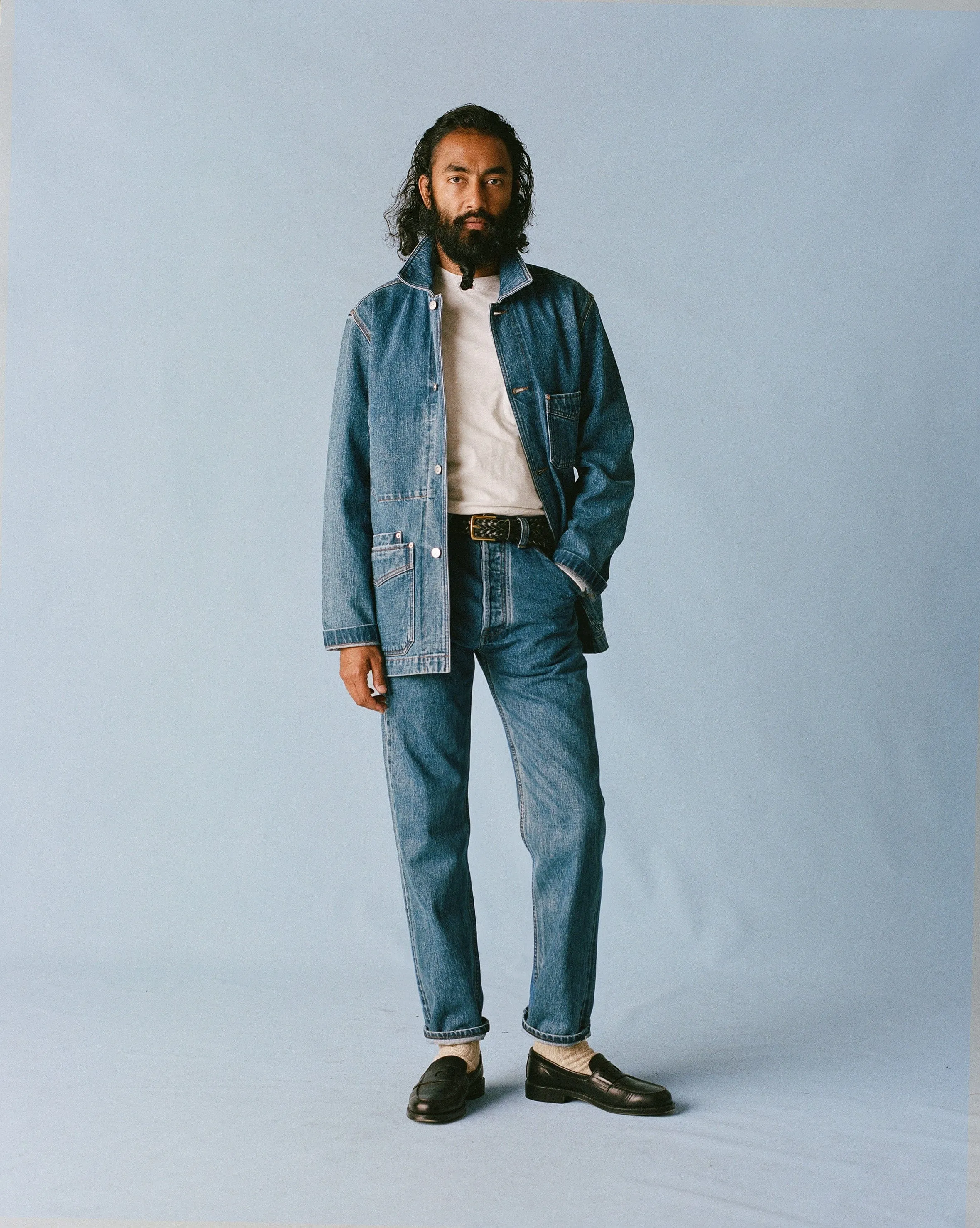 Bleach Wash Selvedge Denim Five-Pocket Chore Jacket