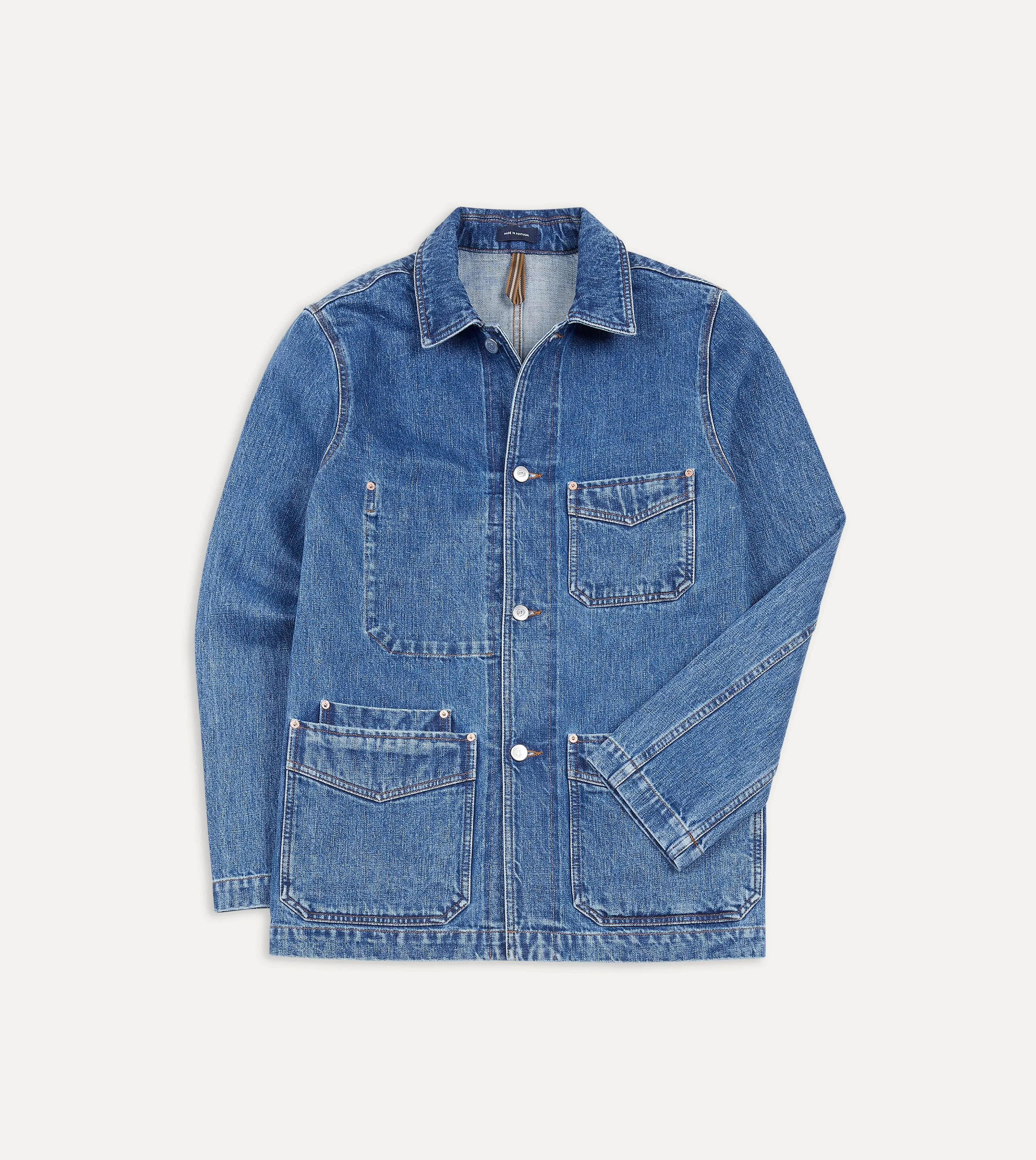 Bleach Wash Selvedge Denim Five-Pocket Chore Jacket