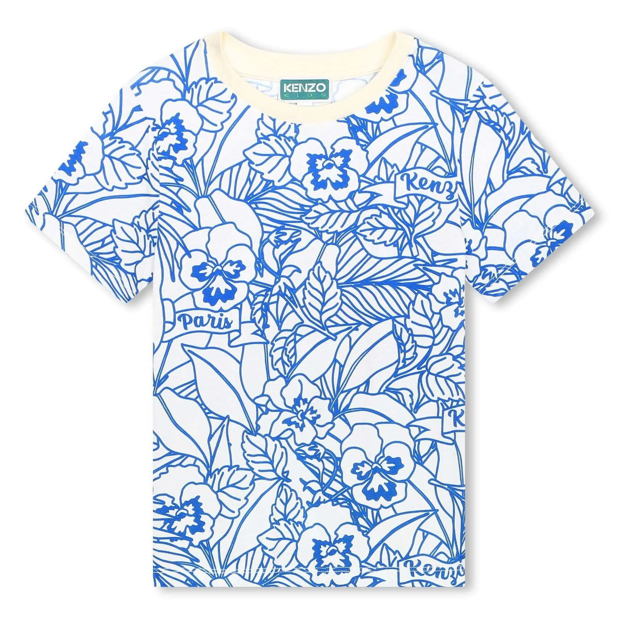 Boys Ivory & Blue Floral Print T-Shirt