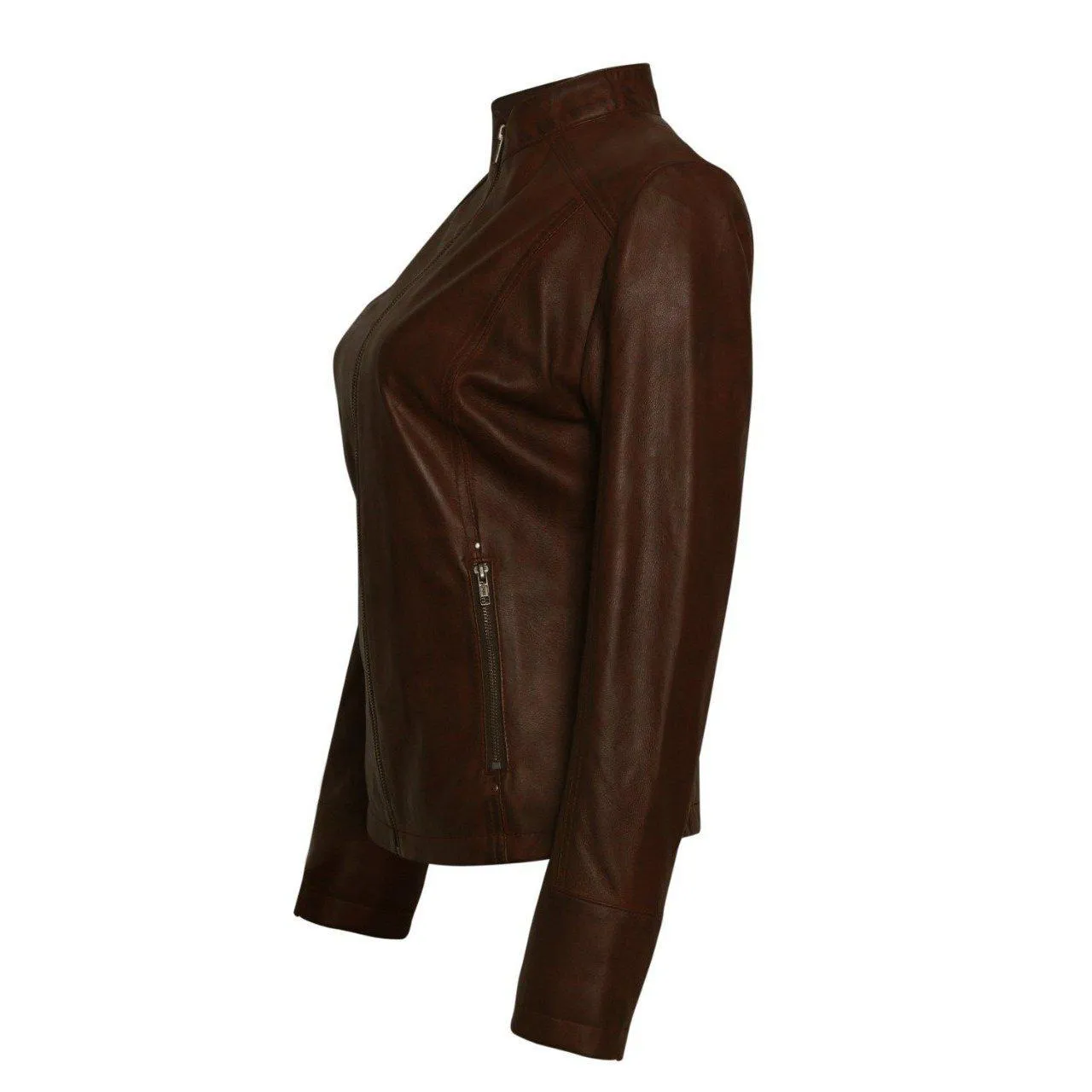 Brown Casual Leather Jacket for Women