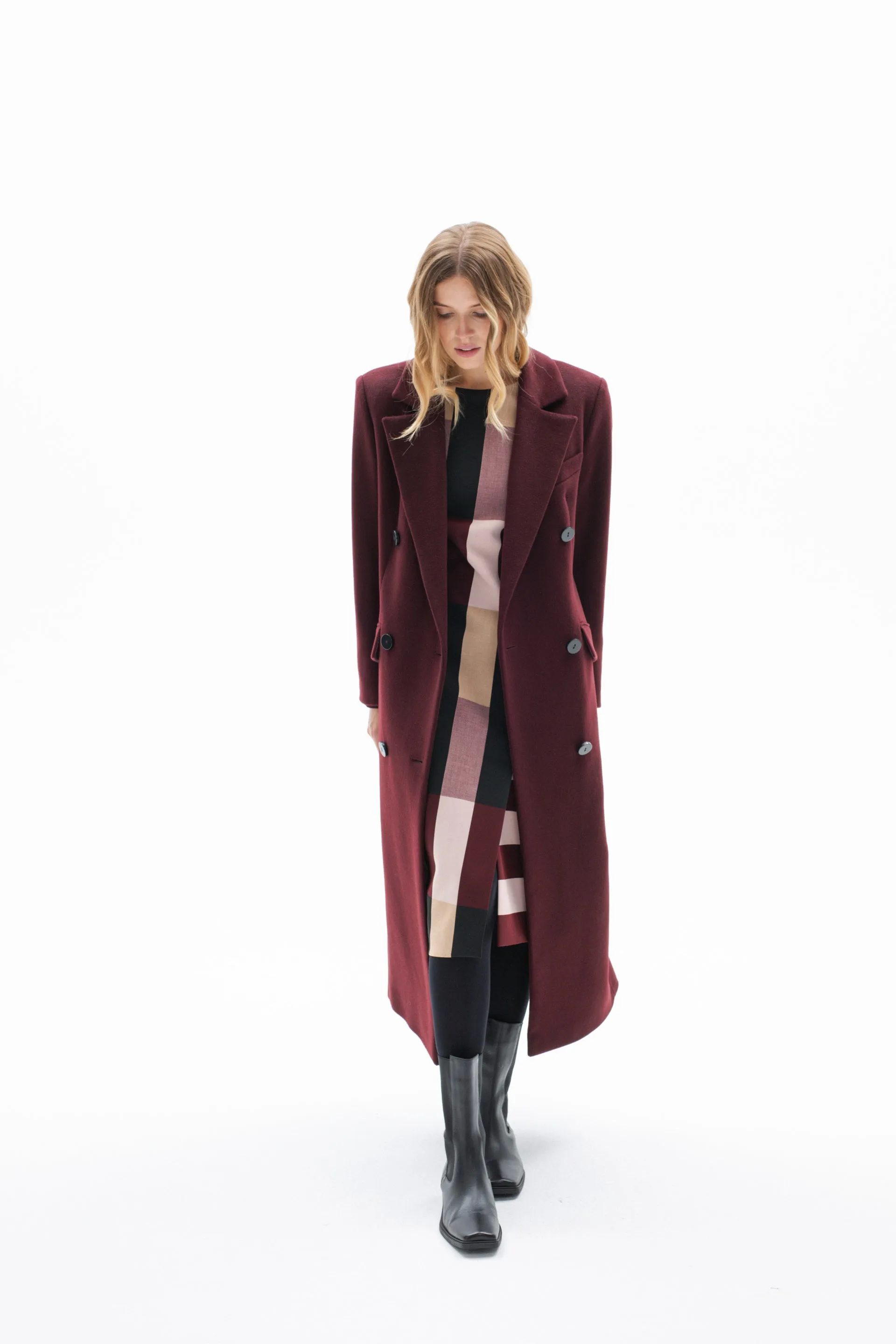 BURGUNDY WOOL LONG COAT