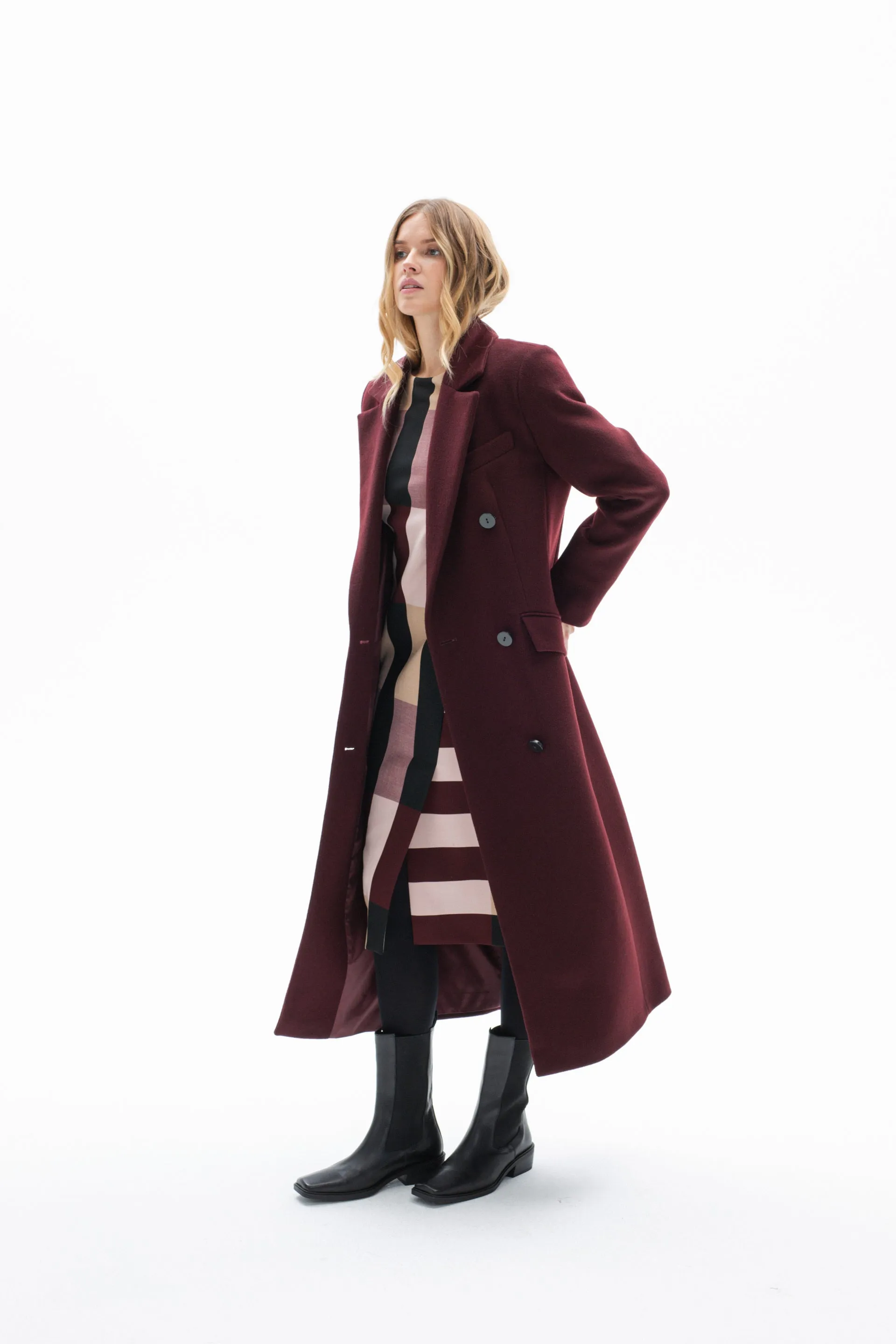 BURGUNDY WOOL LONG COAT