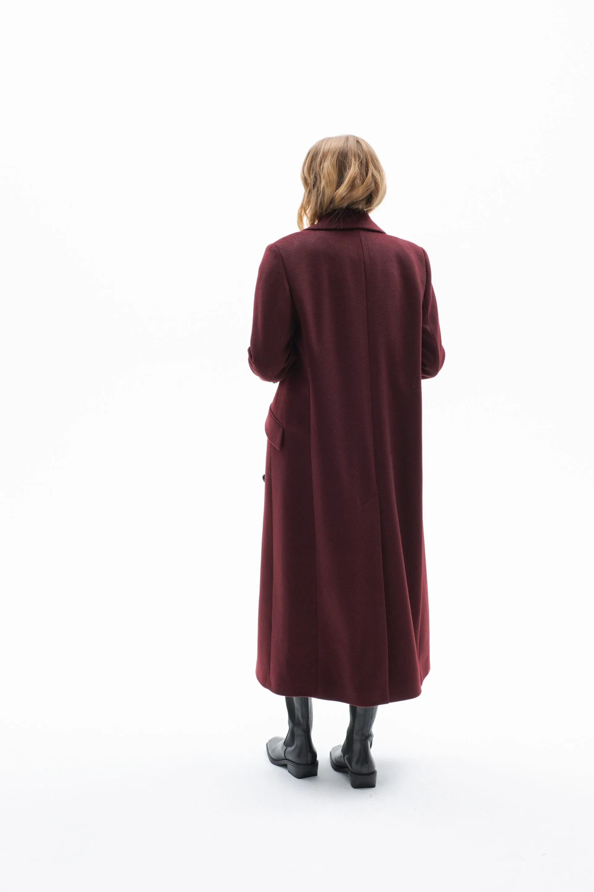 BURGUNDY WOOL LONG COAT