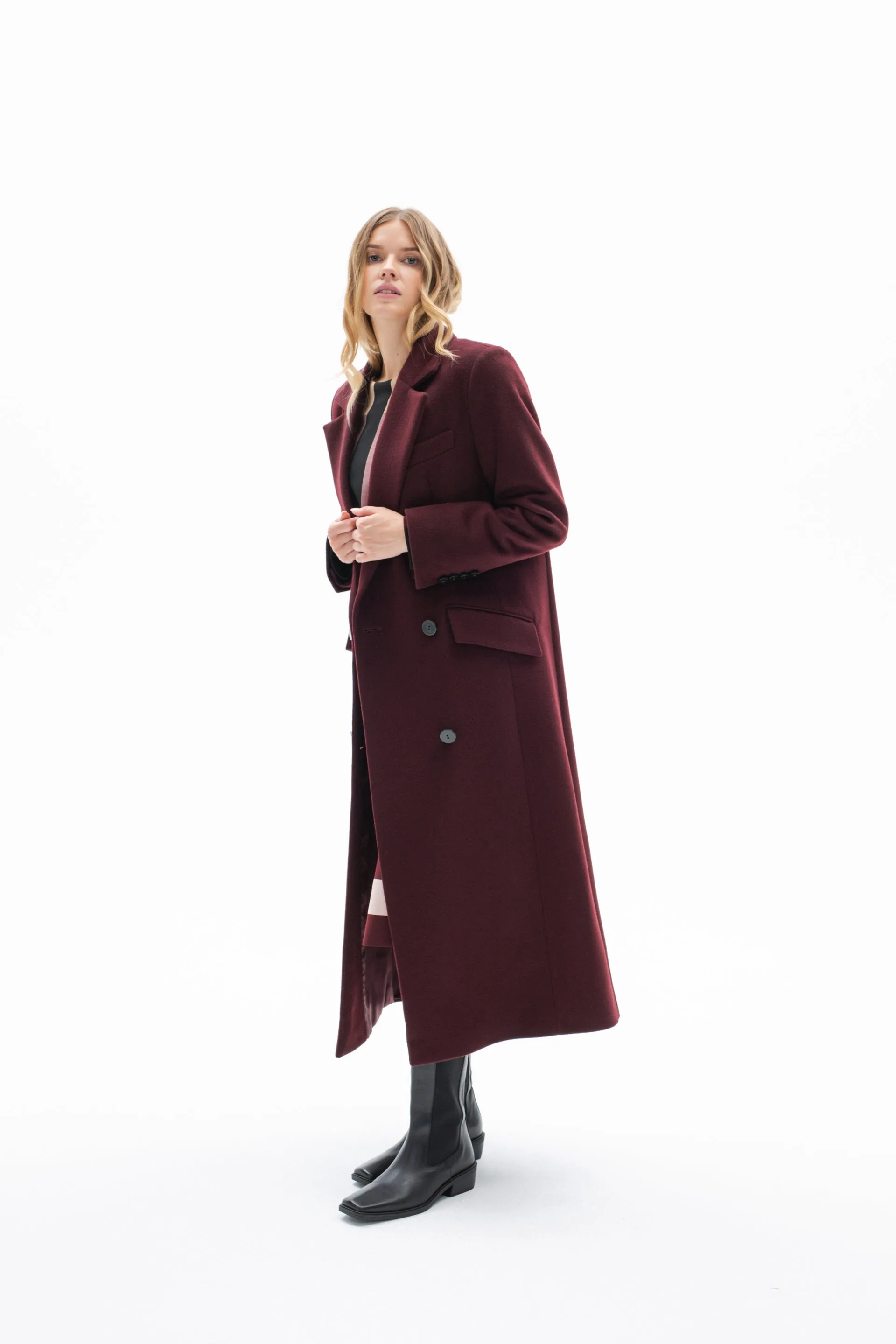 BURGUNDY WOOL LONG COAT