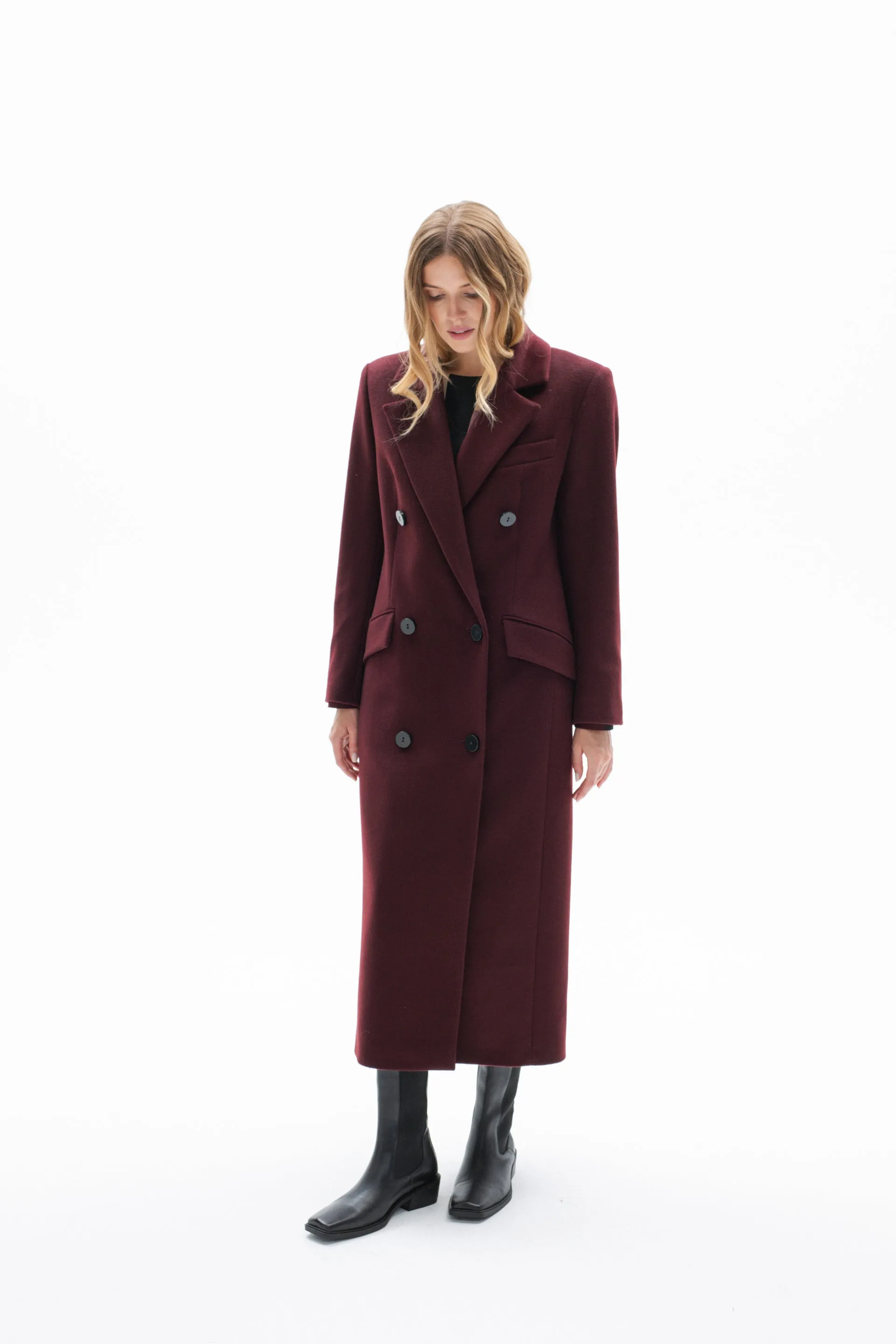 BURGUNDY WOOL LONG COAT