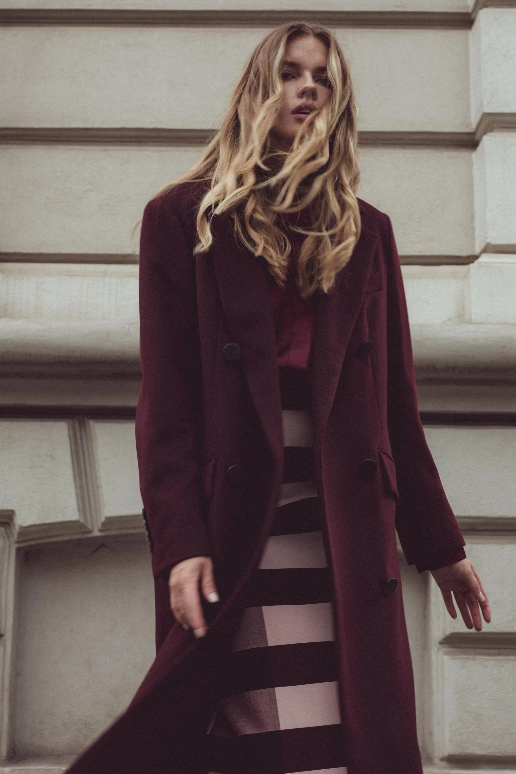 BURGUNDY WOOL LONG COAT