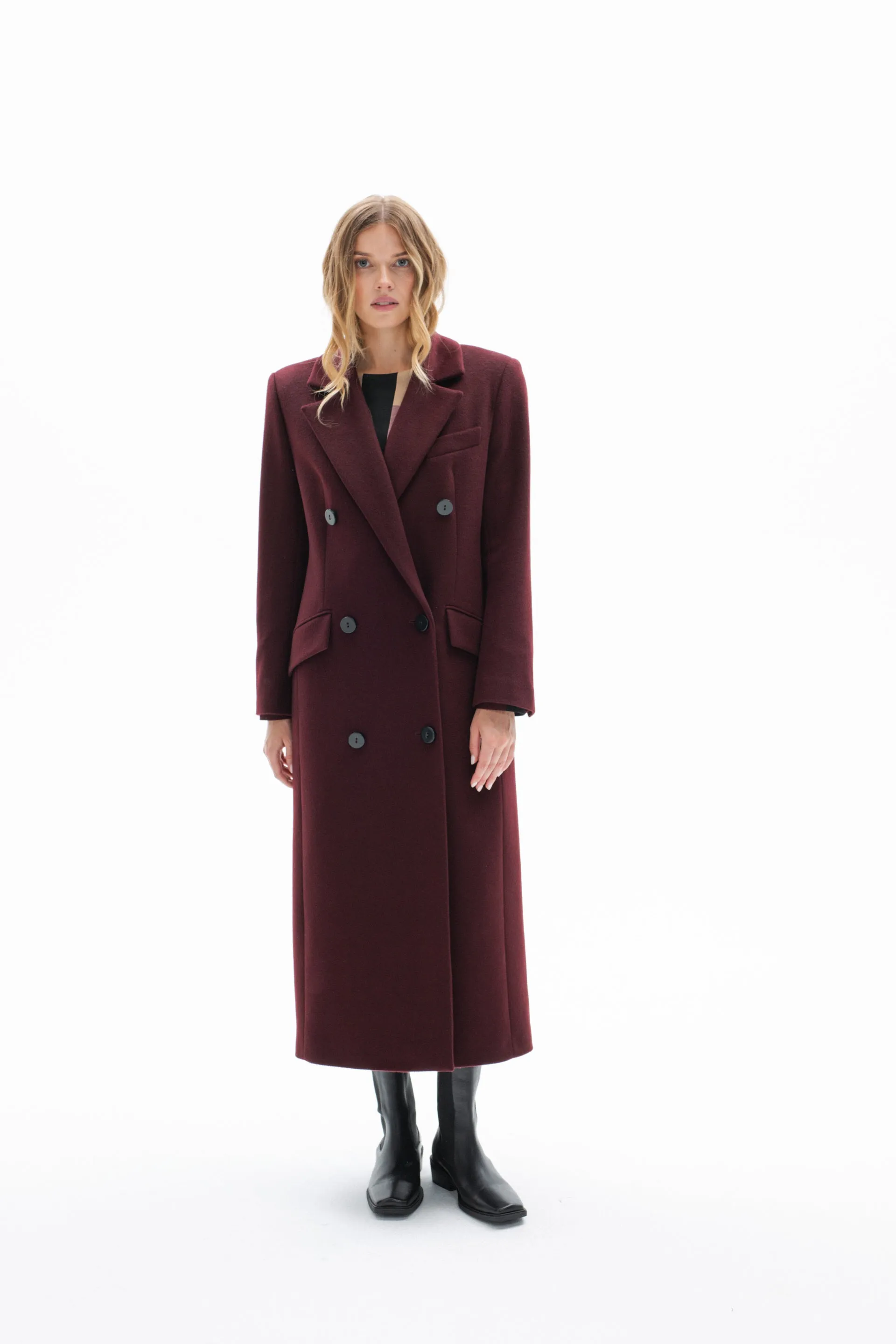 BURGUNDY WOOL LONG COAT