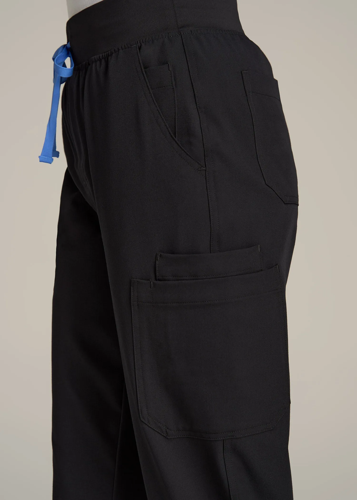 Cargo Scrub Pants for Tall Women in Black