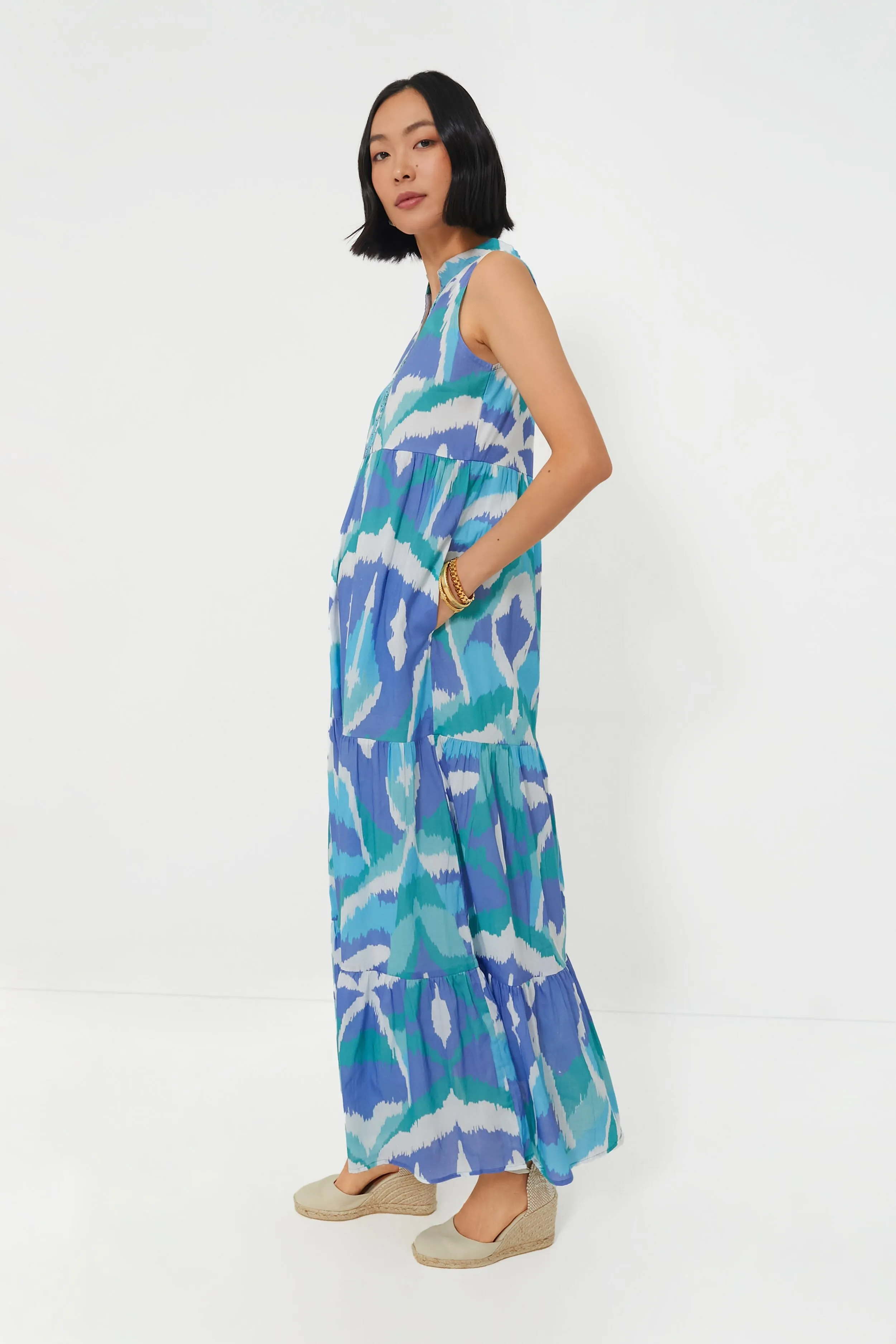 Cerulean Watercolor Ikat Tessa Dress