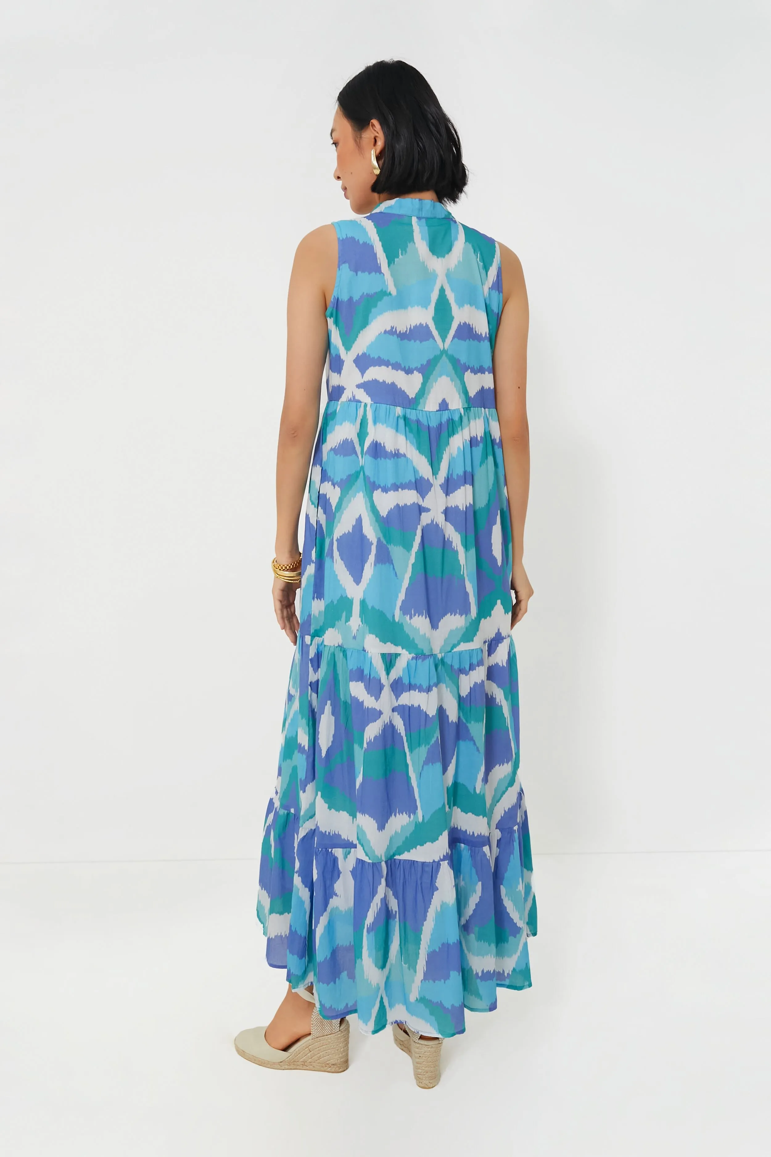 Cerulean Watercolor Ikat Tessa Dress