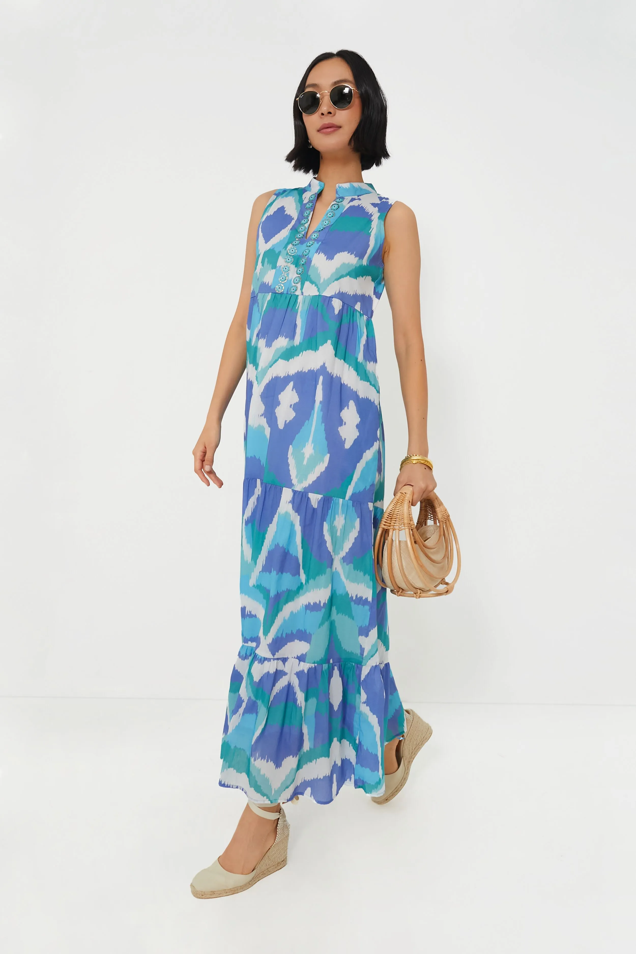 Cerulean Watercolor Ikat Tessa Dress