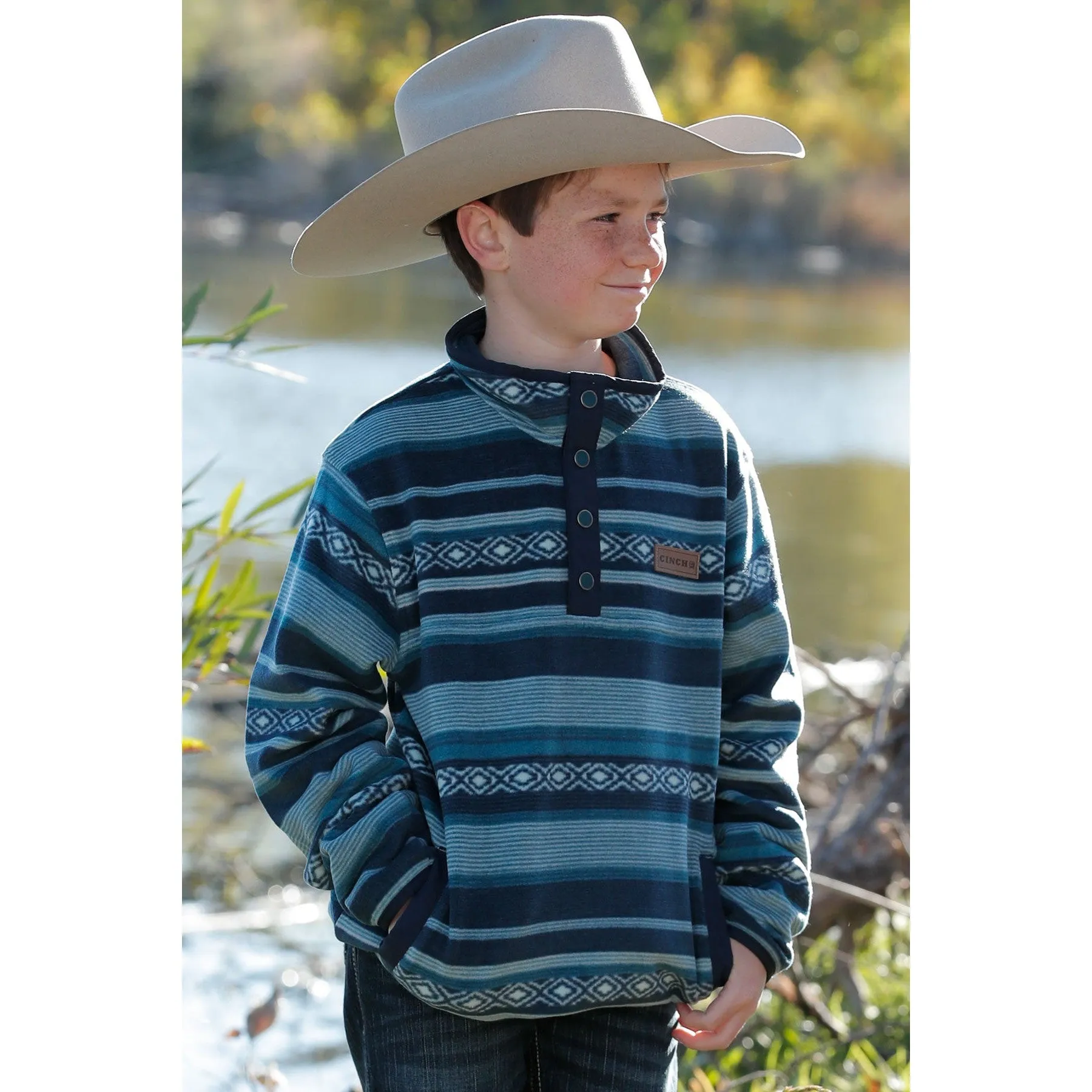 Cinch Kid's Green Southwestern Polar Fleece Pullover