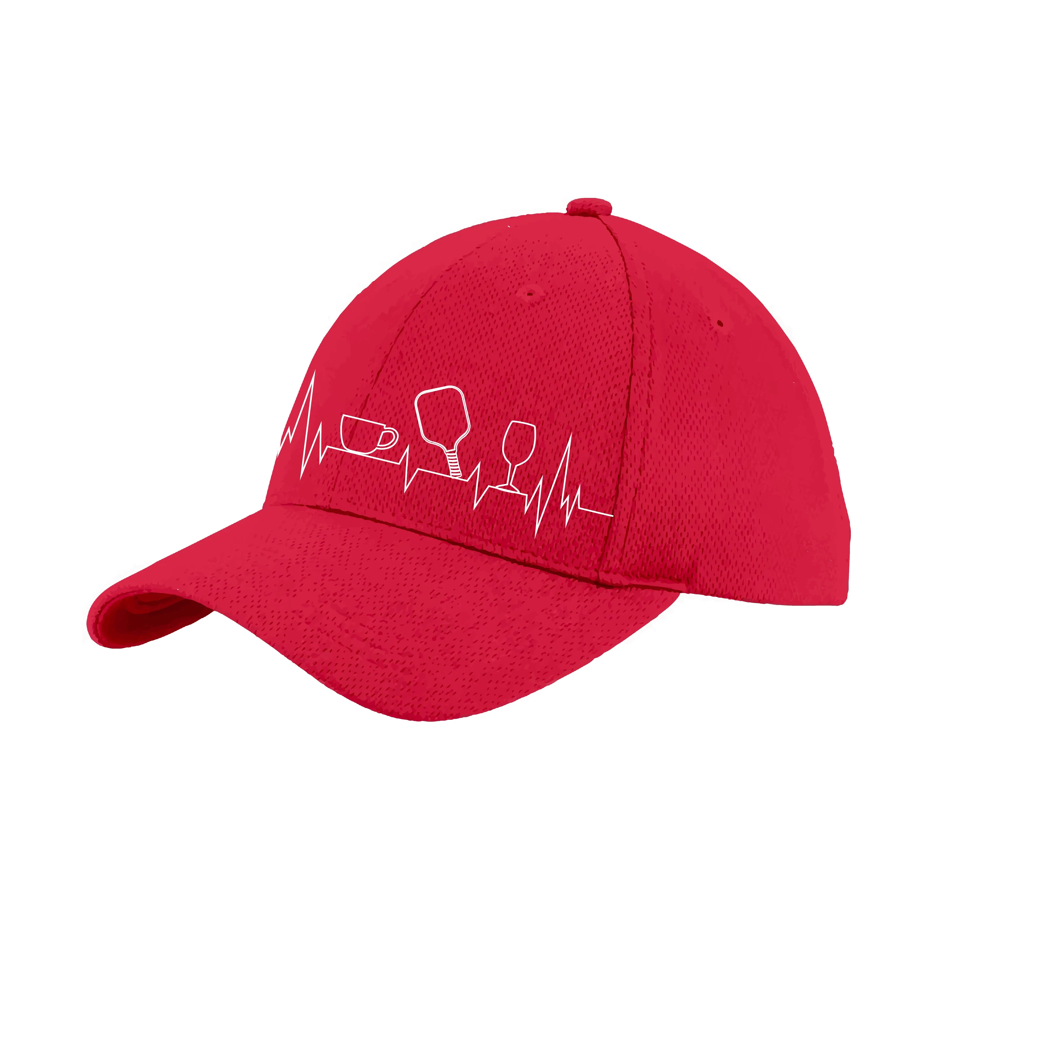 Coffee, Pickleball, Wine Heartbeat EKG | Pickleball Hat | Moisture-Wicking 100% Polyester