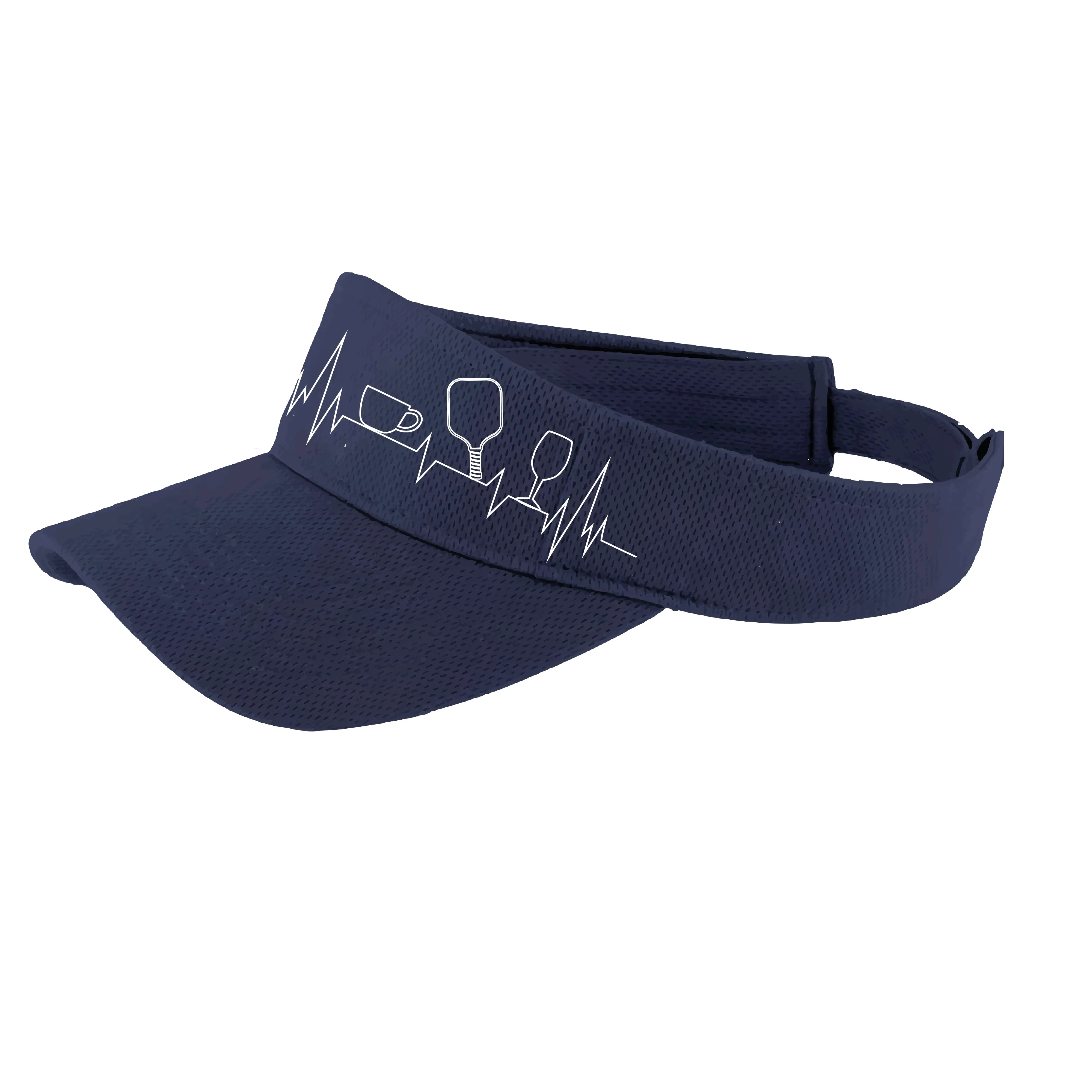 Coffee, Pickleball, Wine Heartbeat EKG | Pickleball Visors | Moisture Wicking 100% Polyester