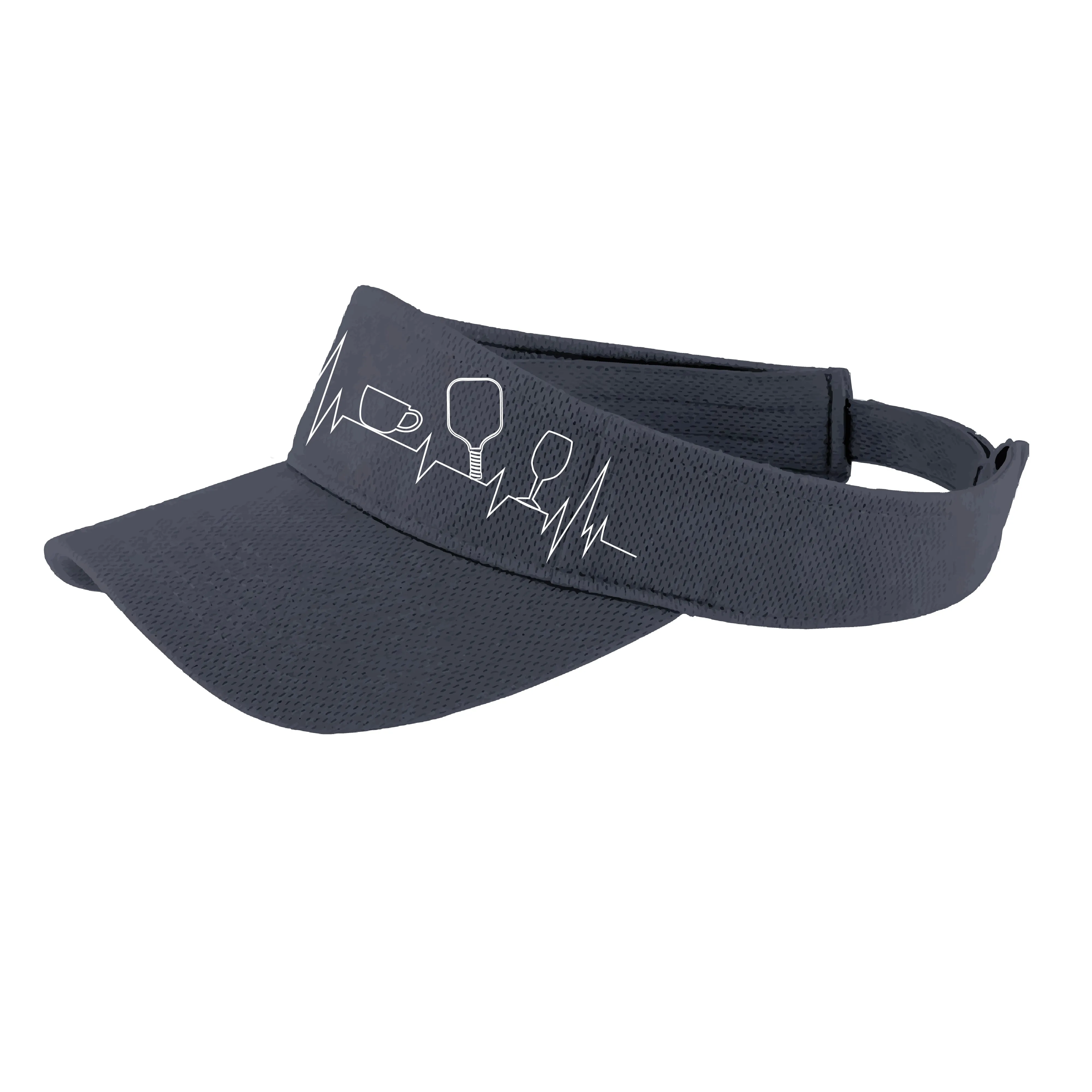 Coffee, Pickleball, Wine Heartbeat EKG | Pickleball Visors | Moisture Wicking 100% Polyester