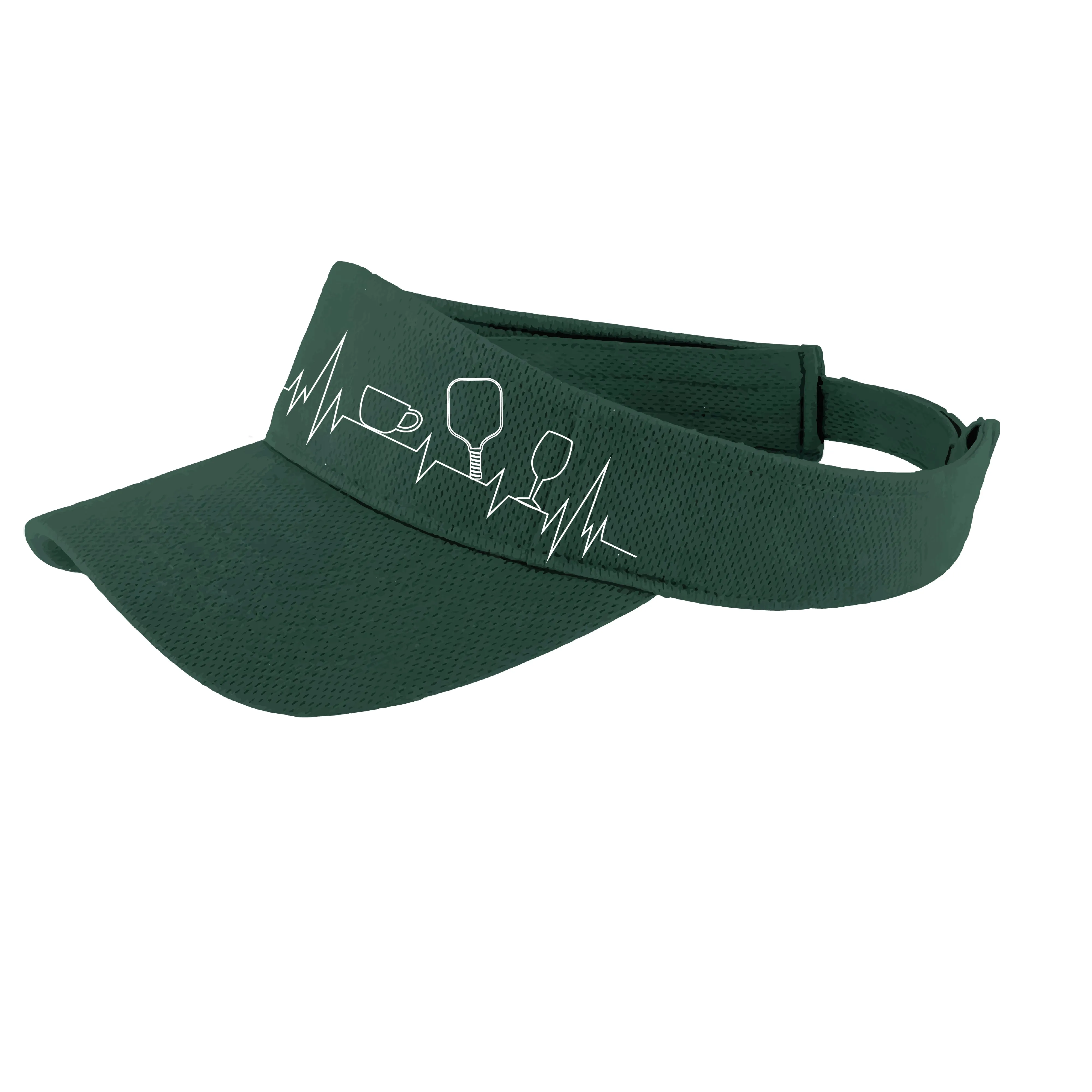 Coffee, Pickleball, Wine Heartbeat EKG | Pickleball Visors | Moisture Wicking 100% Polyester