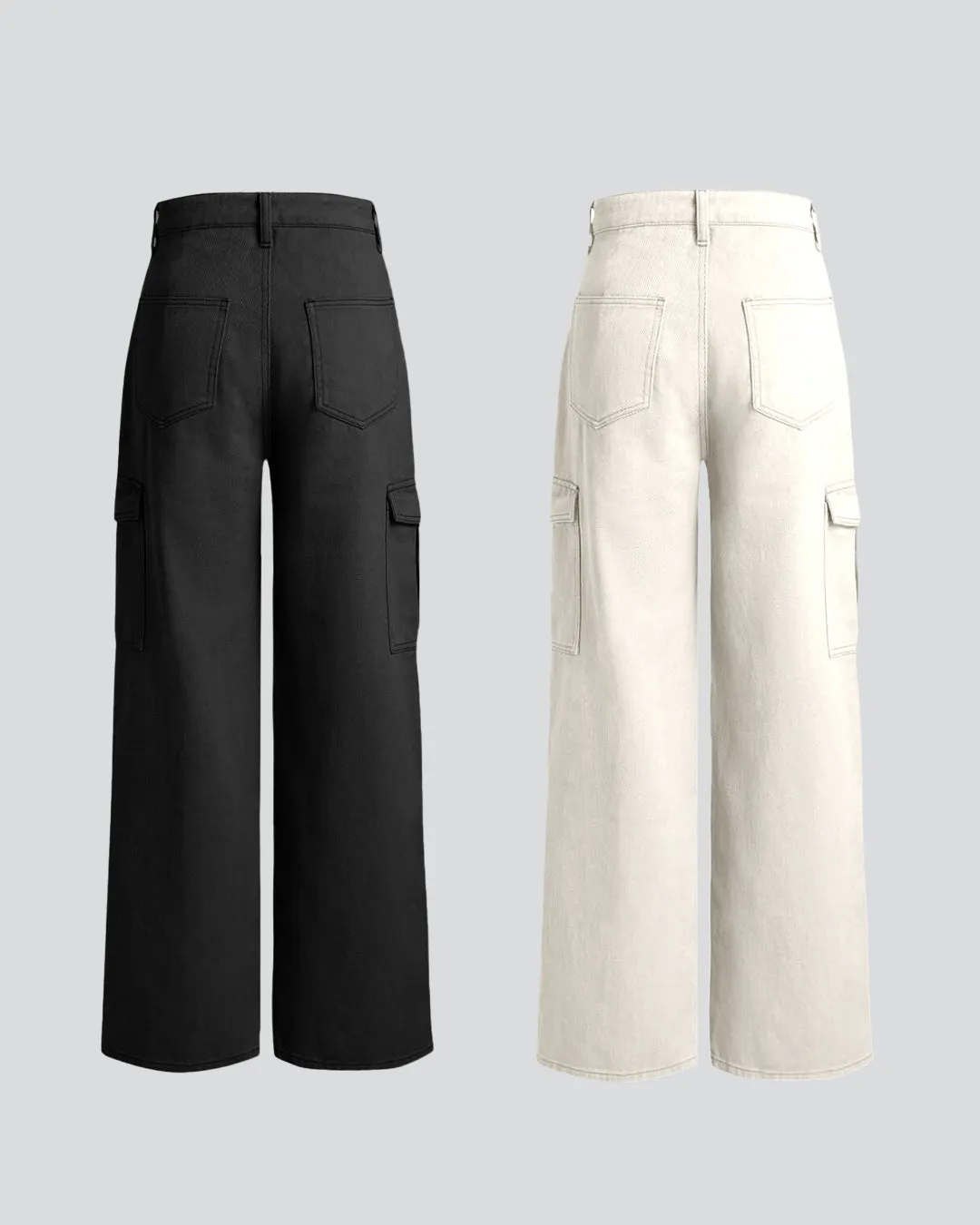 Combo : Utility Wear Double Pocket Cargo Pants In Black & In Apricot