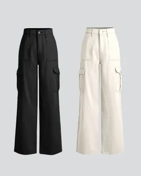 Combo : Utility Wear Double Pocket Cargo Pants In Black & In Apricot