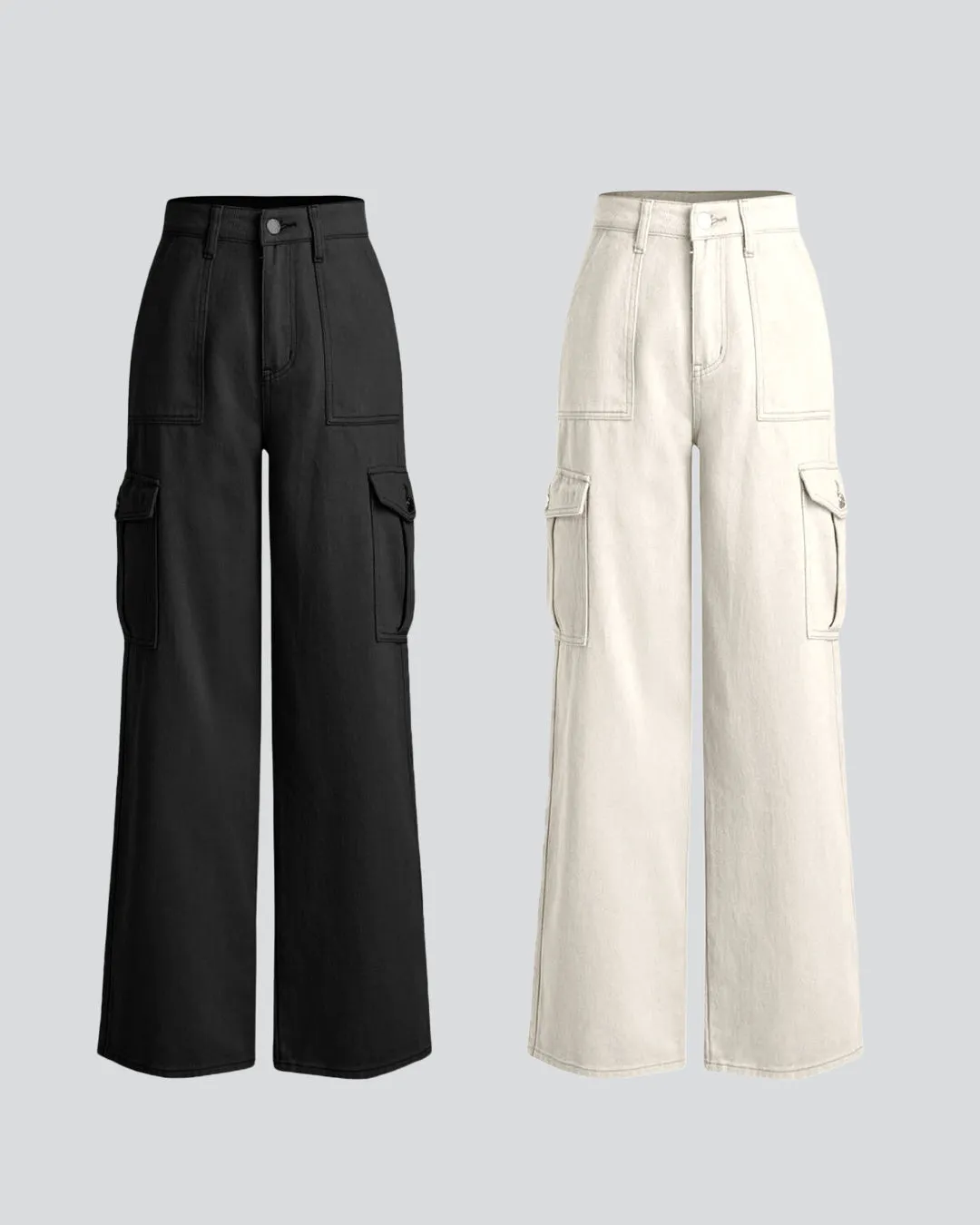 Combo : Utility Wear Double Pocket Cargo Pants In Black & In Apricot