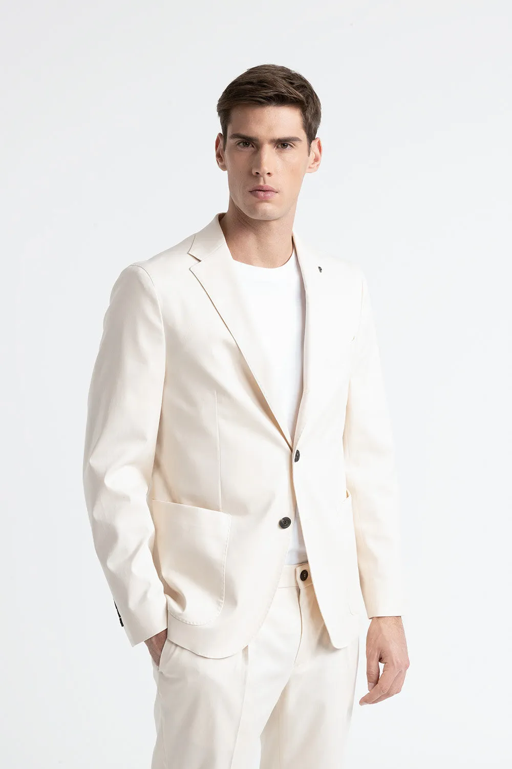 Cotton, tencel and wool single-breasted blazer