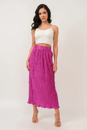 CRINKLE SATIN BELTED SKIRT