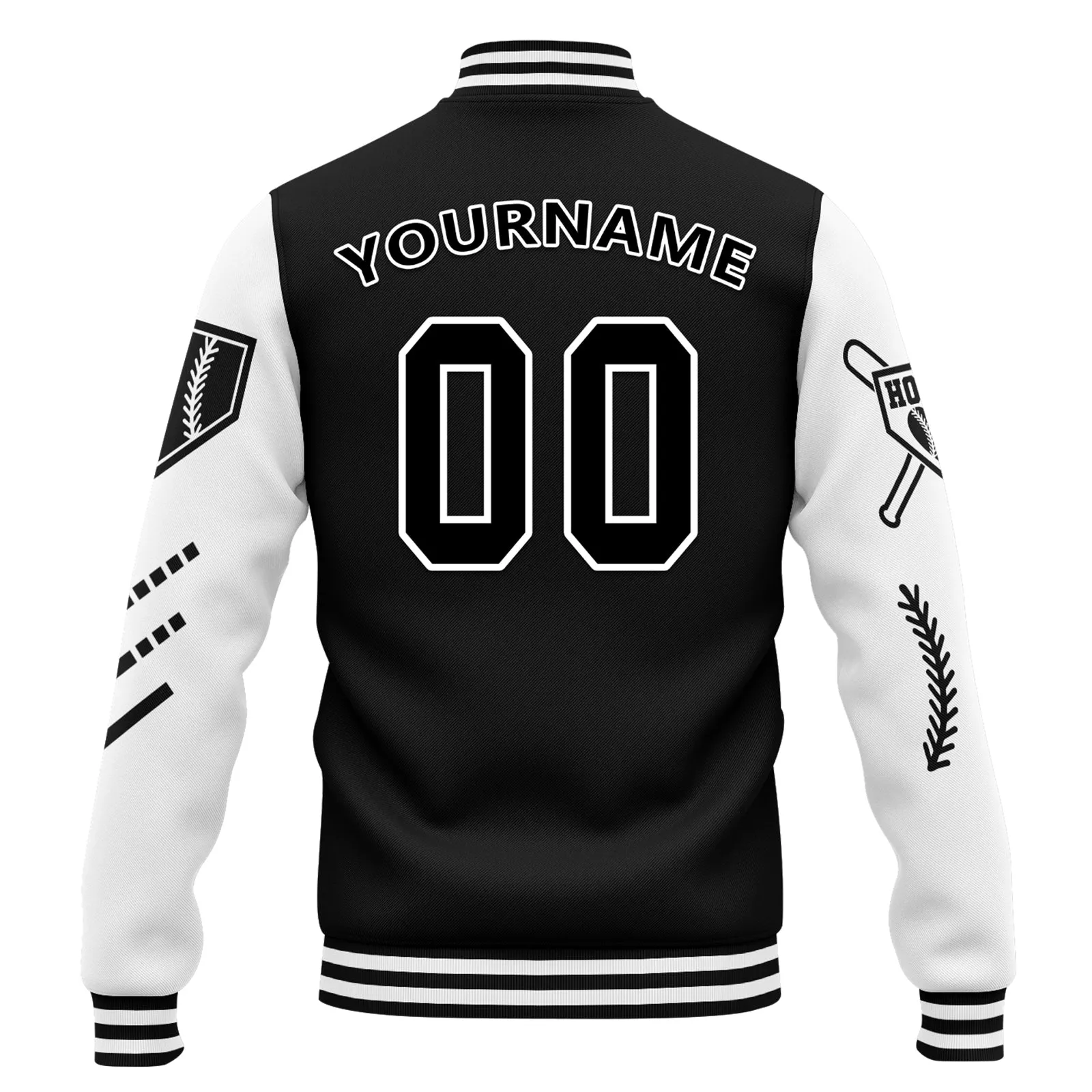 Custom Black White Raglan Sleeves Jacket Bomber Full-Snap Varsity Letterman Personalized Jacket FZ005-D023002-8