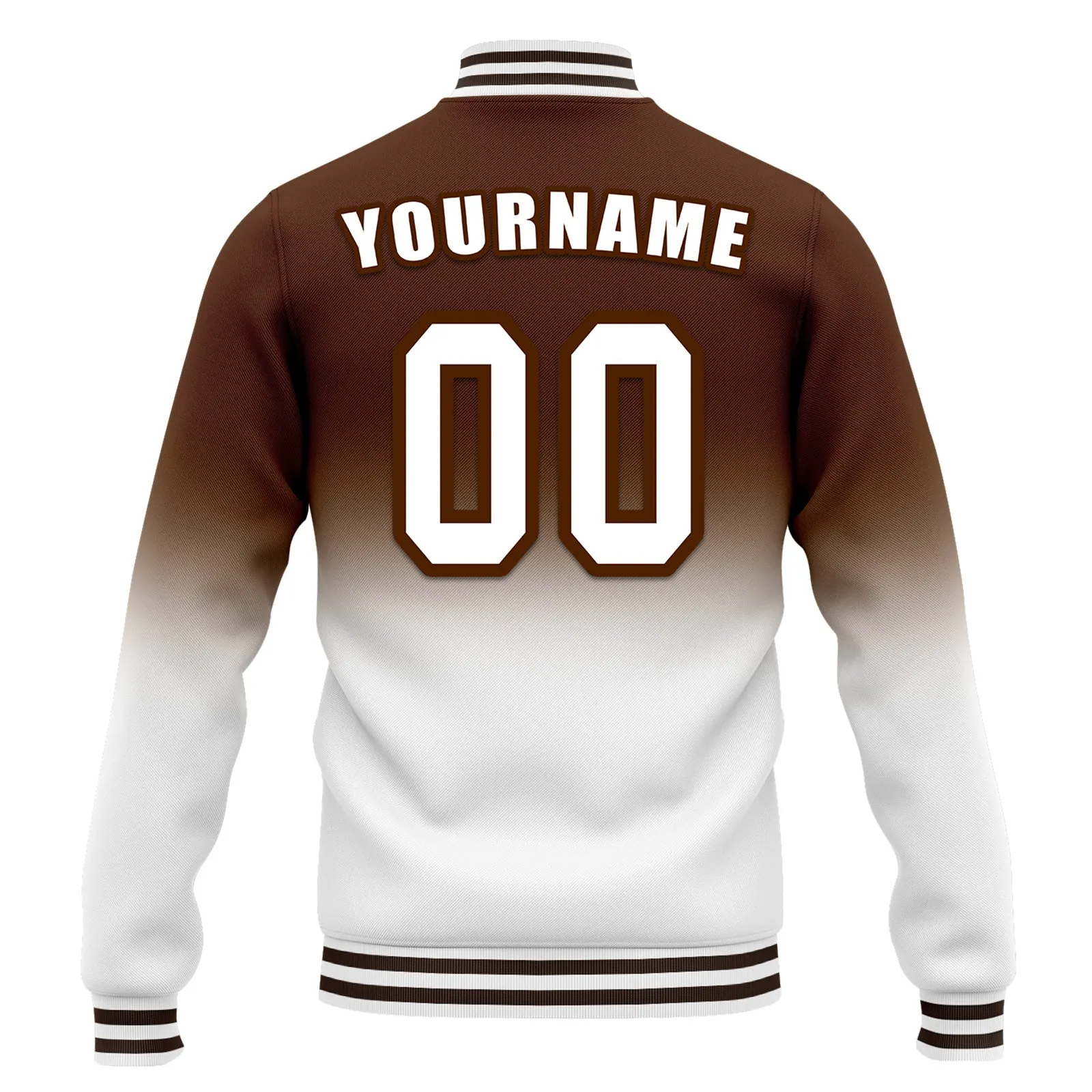 Custom Brown White Fade Fashion Jacket Bomber Full-Snap Varsity Letterman Personalized Jacket FZ005-D020229-24