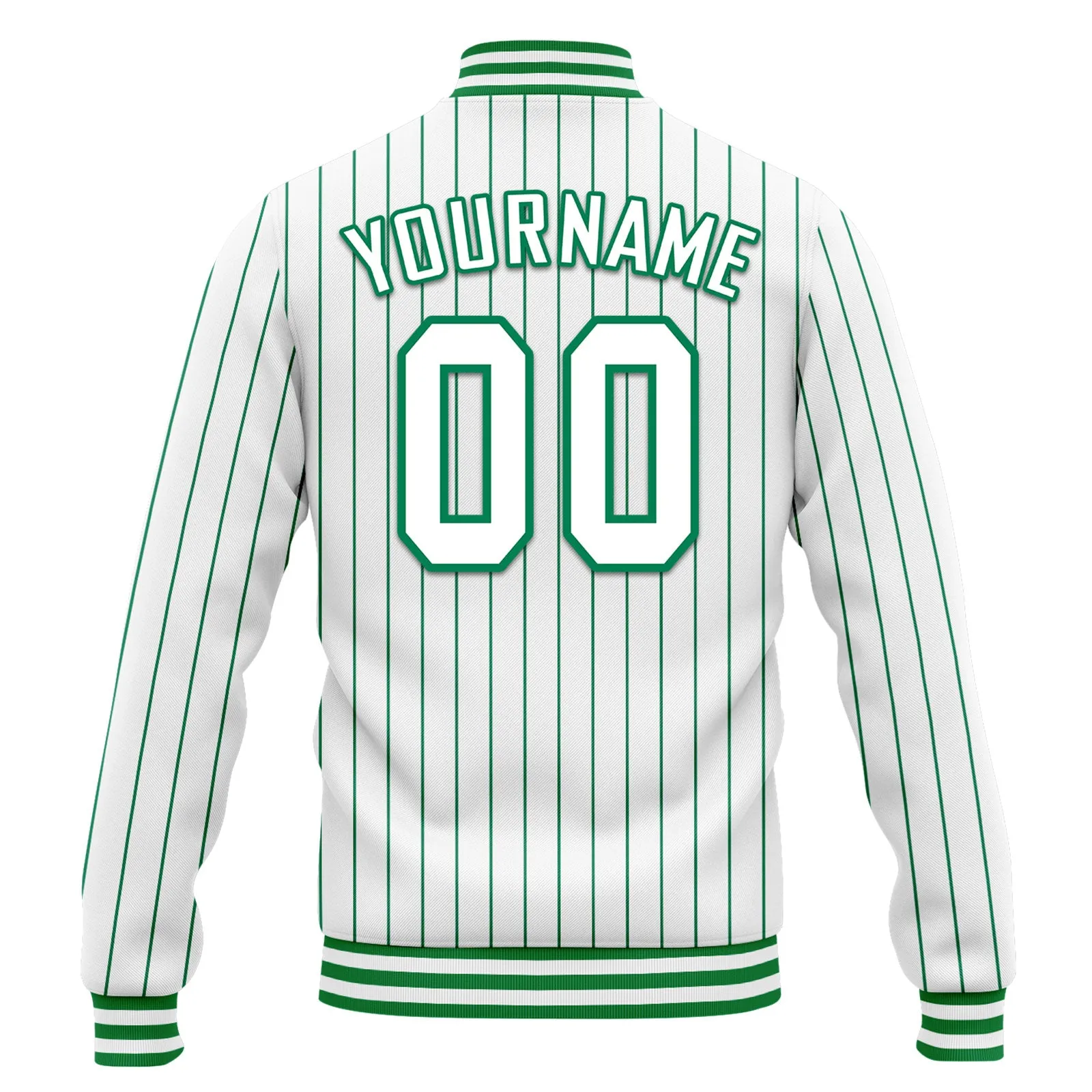 Custom White Green Stripe Fashion Jacket Bomber Full-Snap Varsity Letterman Personalized Jacket FZ005-D020219-7