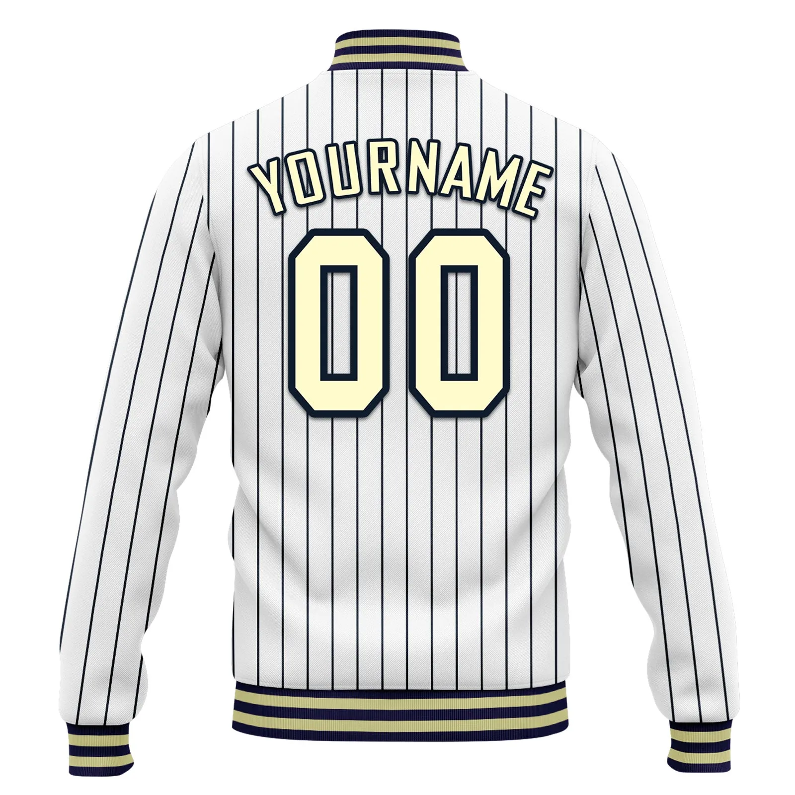 Custom White Navy Stripe Fashion Jacket Bomber Full-Snap Varsity Letterman Personalized Jacket FZ005-D020219-25