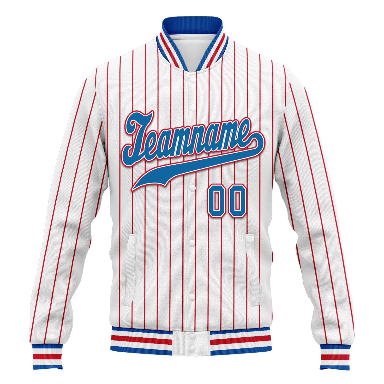 Custom White Red Stripe Fashion Jacket Bomber Full-Snap Varsity Letterman Personalized Jacket FZ005-D020219-13