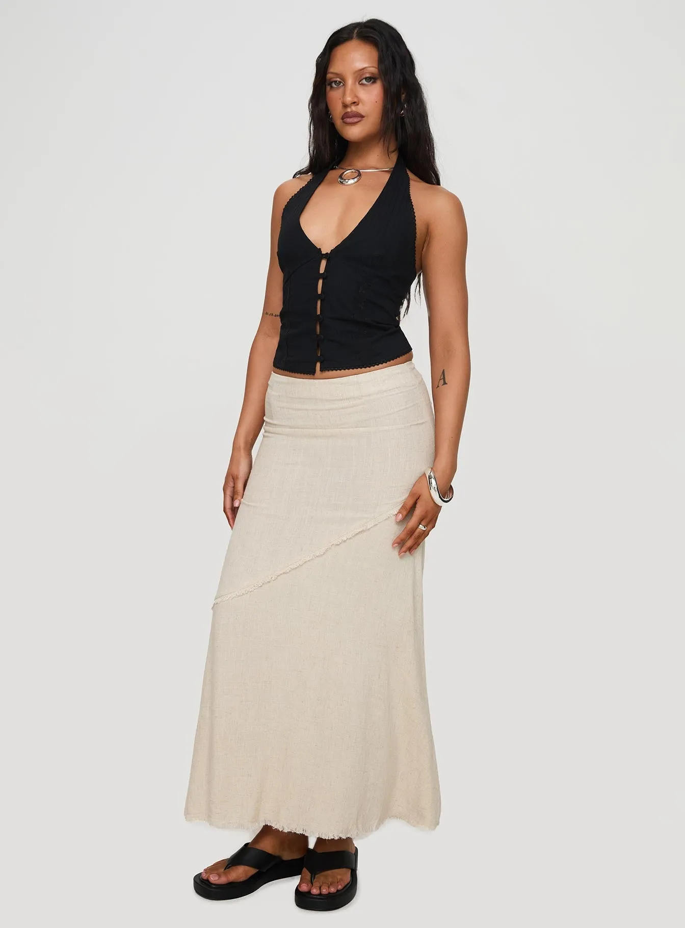 Damonica Linen Maxi Skirt Beige