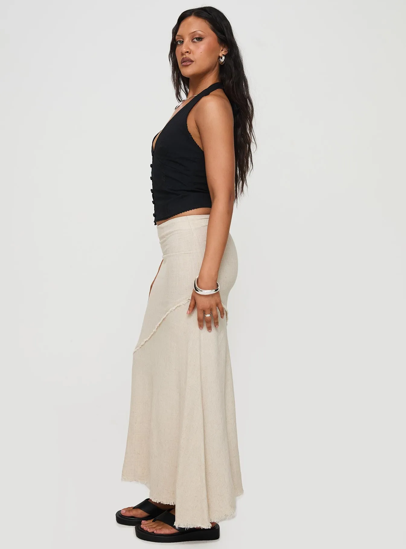 Damonica Linen Maxi Skirt Beige