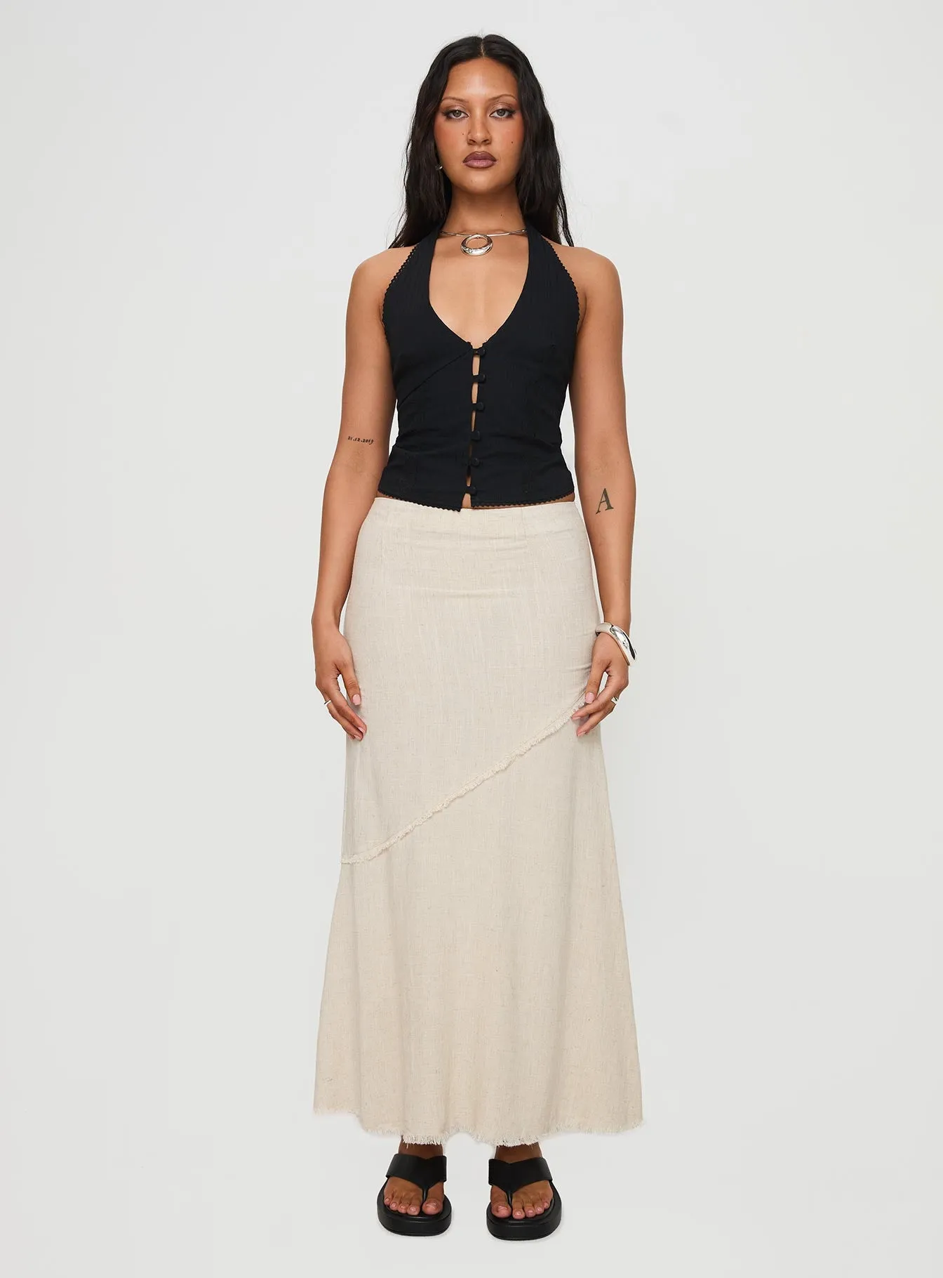 Damonica Linen Maxi Skirt Beige