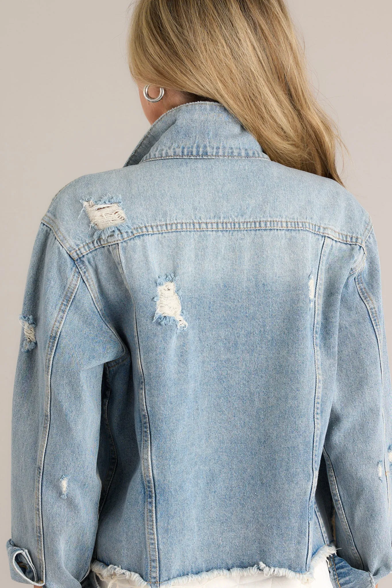 Daring In This Medium Wash Distressed Denim Jacket