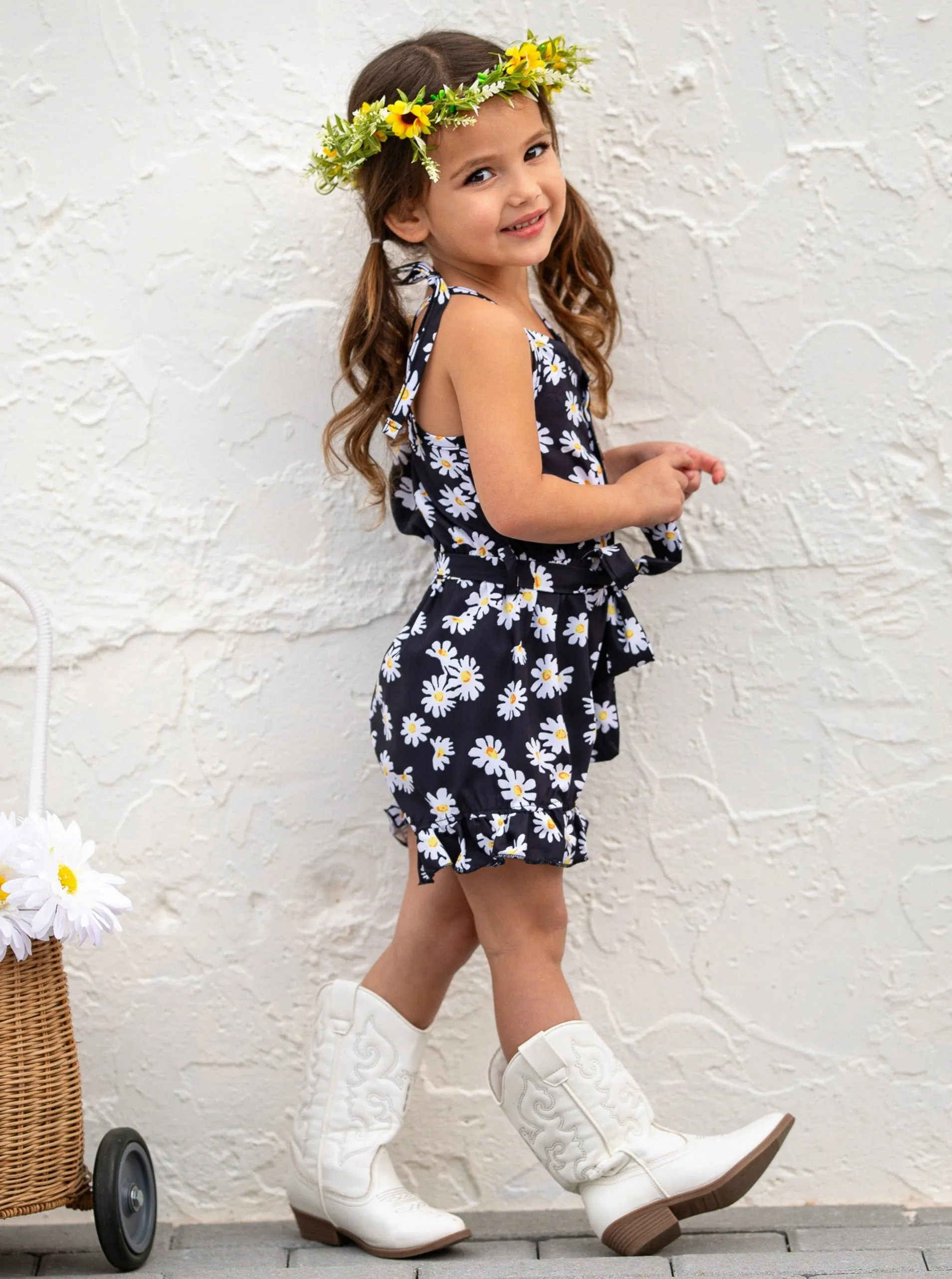 Darling Daisy Belted Ruffle Romper