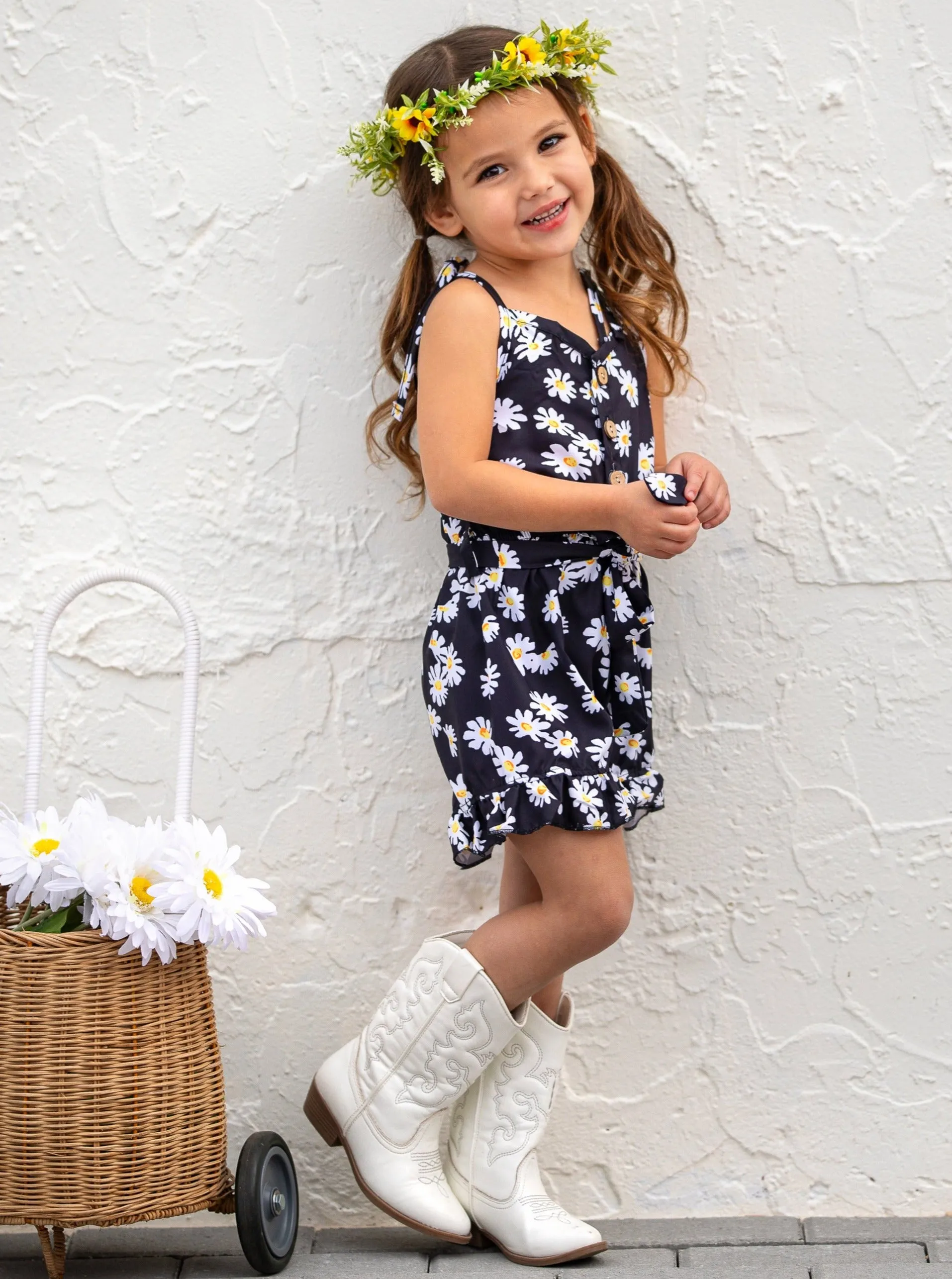 Darling Daisy Belted Ruffle Romper