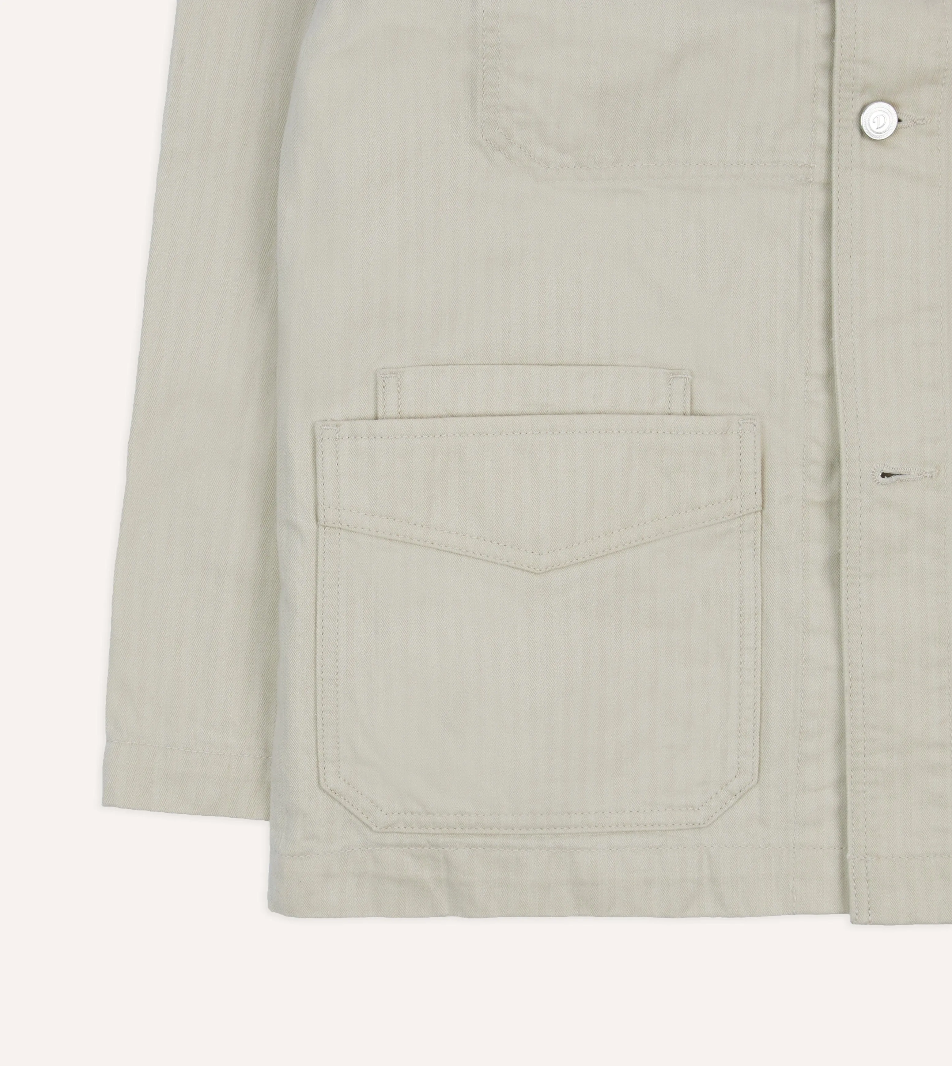 Ecru Waxed Herringbone Cotton Five-Pocket Chore Jacket