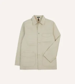 Ecru Waxed Herringbone Cotton Five-Pocket Chore Jacket