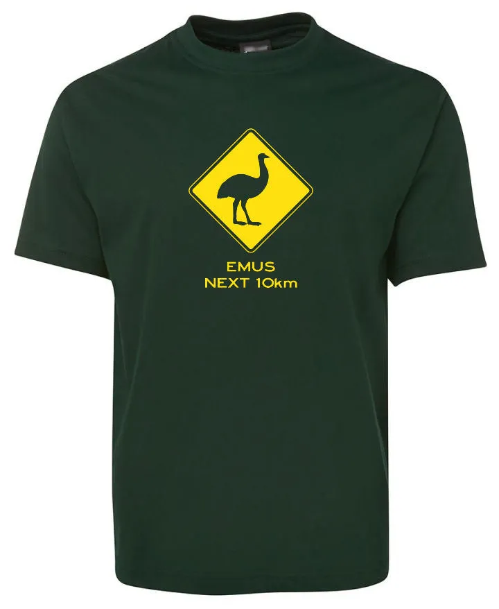 Emus Next 10km Road Sign Adults T-Shirt (Various Colours)