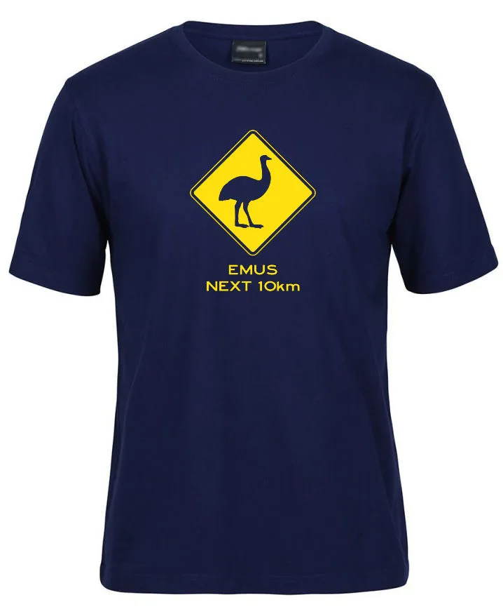 Emus Next 10km Road Sign Adults T-Shirt (Various Colours)