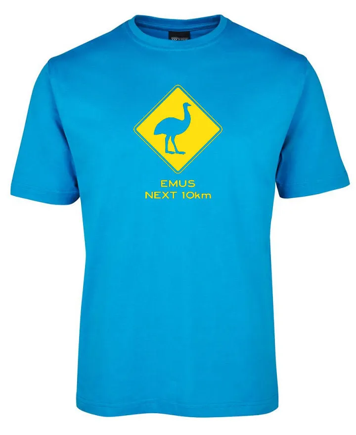 Emus Next 10km Road Sign Adults T-Shirt (Various Colours)