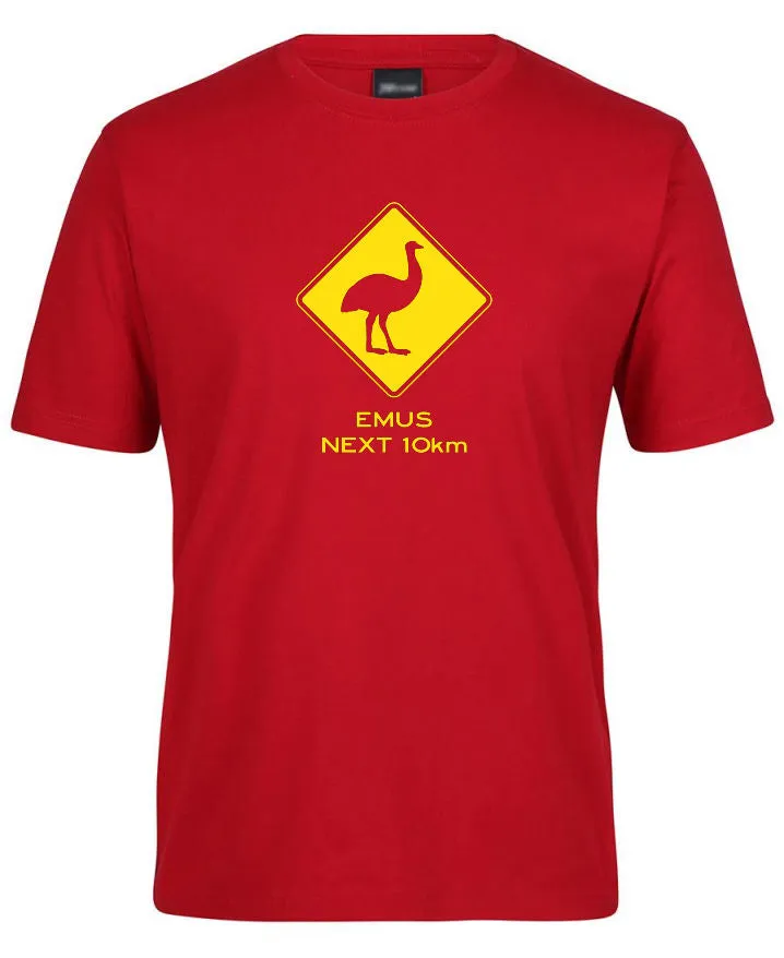 Emus Next 10km Road Sign Adults T-Shirt (Various Colours)